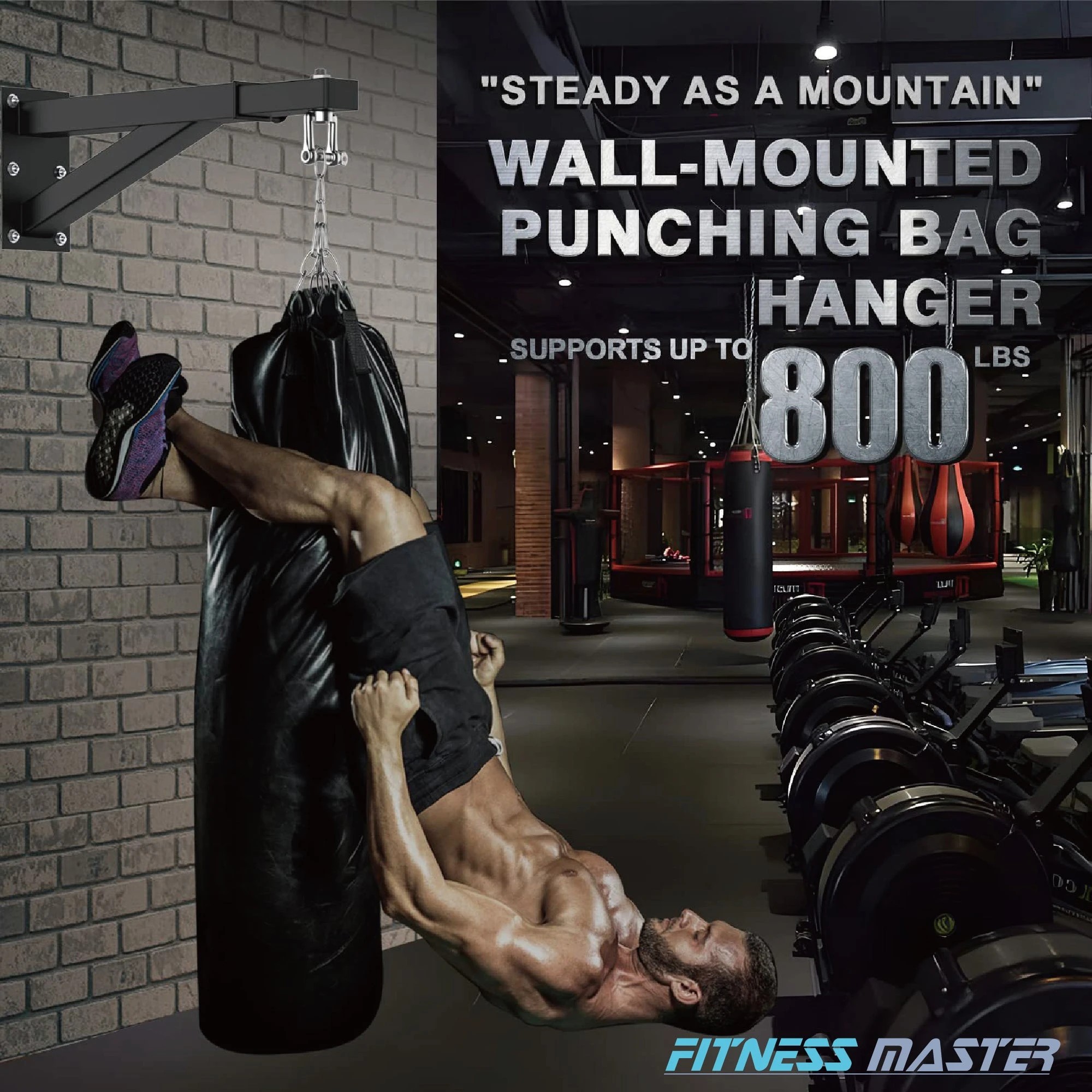 5 Fitness Master Heavyduty Bag Hanger Wall Mount Punching Adjustable Bracket 150kg, 5 of 7