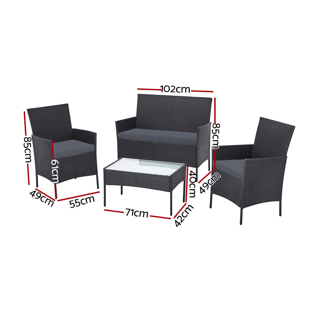 2 Gardeon 4 Seater Outdoor Sofa Set with Storage Cover Wicker Table Chair DarkGrey - Grey, 2 of 6