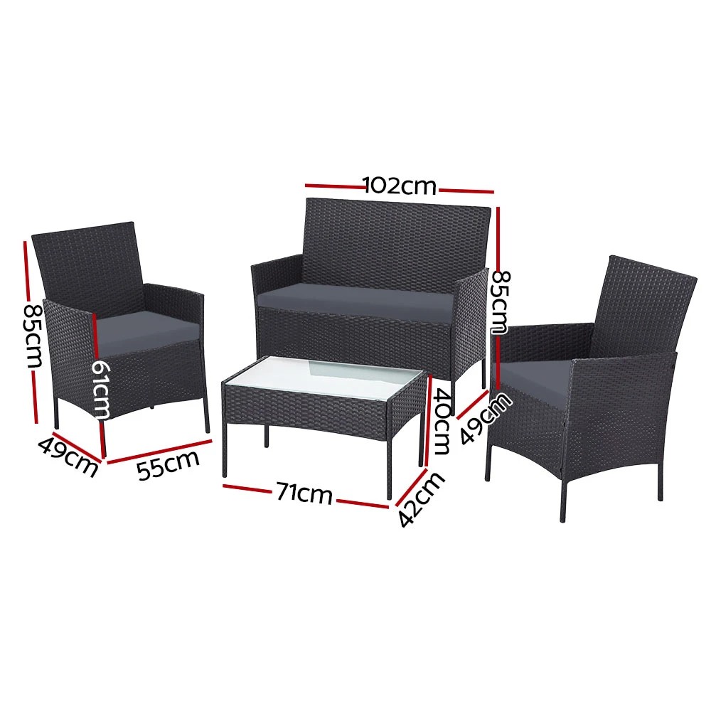 2 Gardeon 4 Seater Outdoor Sofa Set with Storage Cover Wicker Table Chair DarkGrey - Grey, 2 of 5