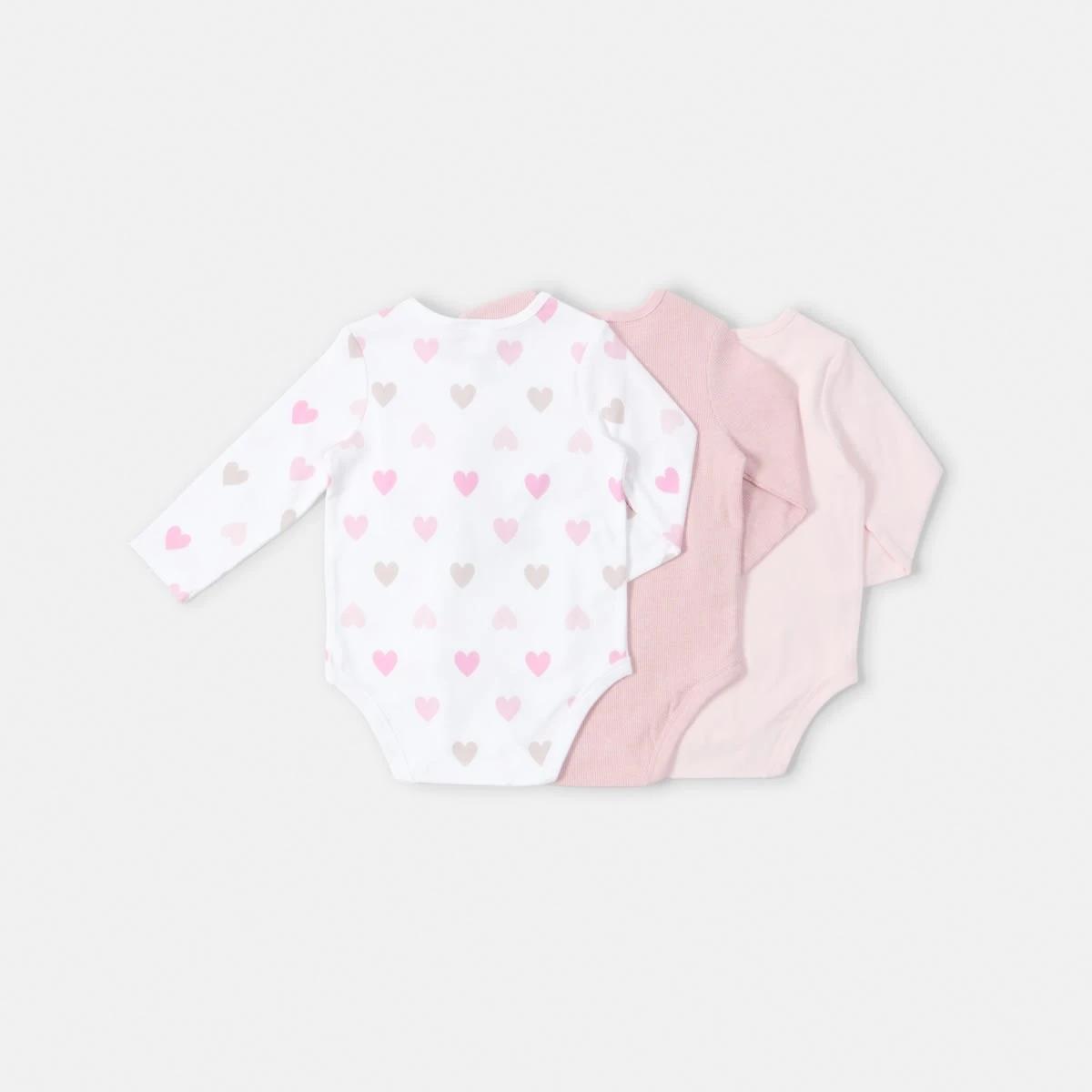 2 3 Pack Bodysuits Pink Hrt, 2 of 8