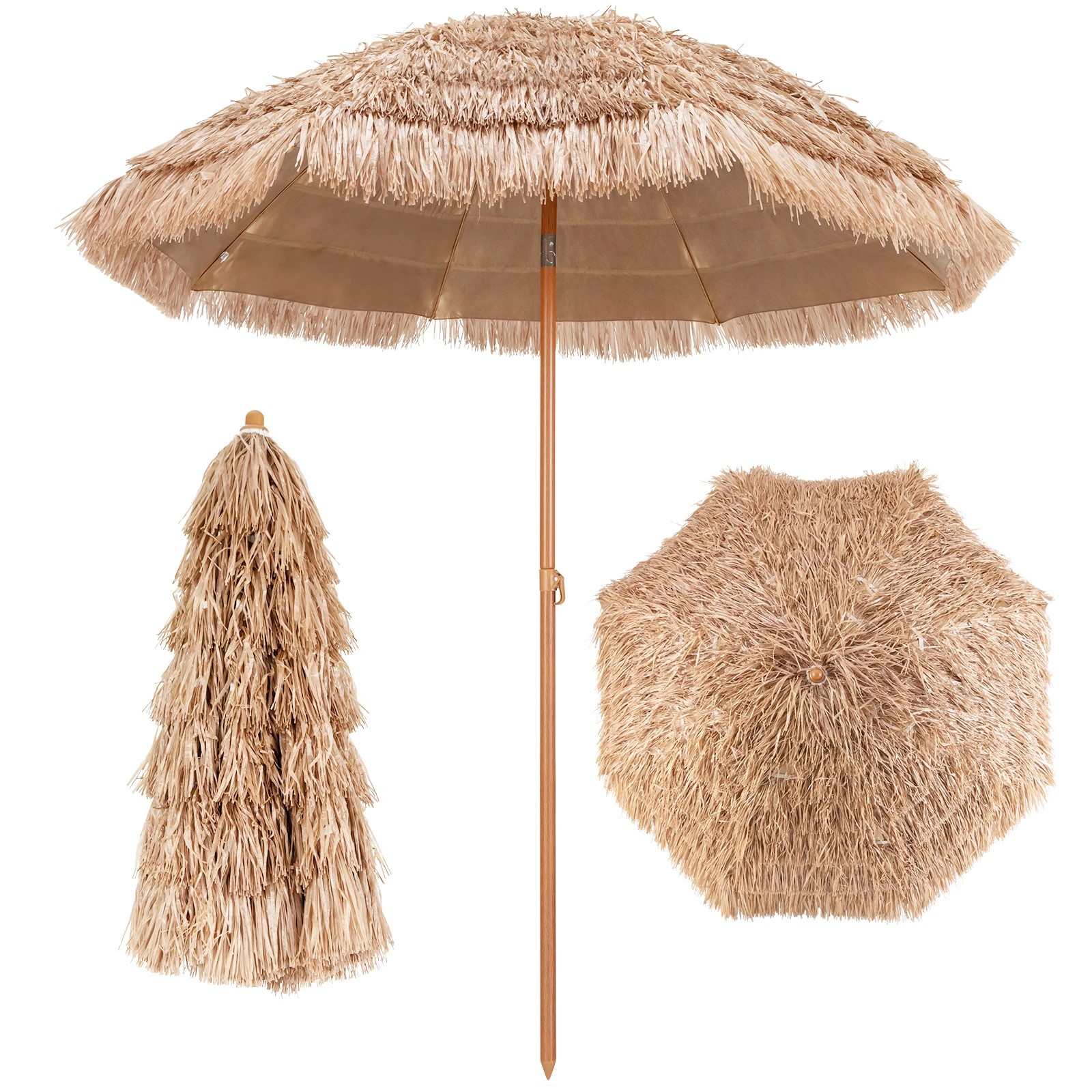 1 Costway Patio 2.2M Patio Thatched Tiki Umbrella w/Tilt 8 Ribs Hawaiian Hula Beach, 1 of 1