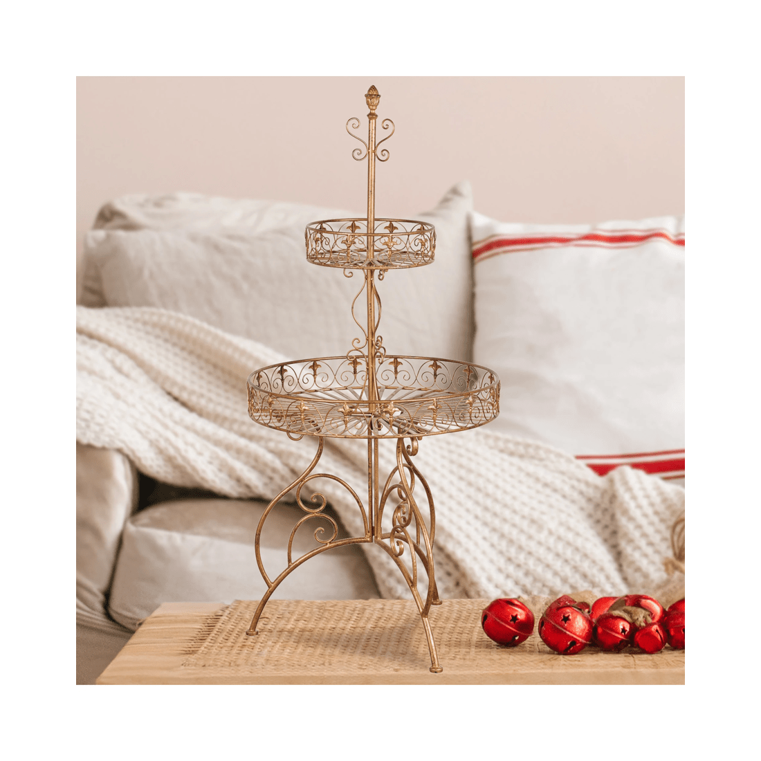 7 Christabelle Antique Gold 2-tier Metal Display Stand, 7 of 7