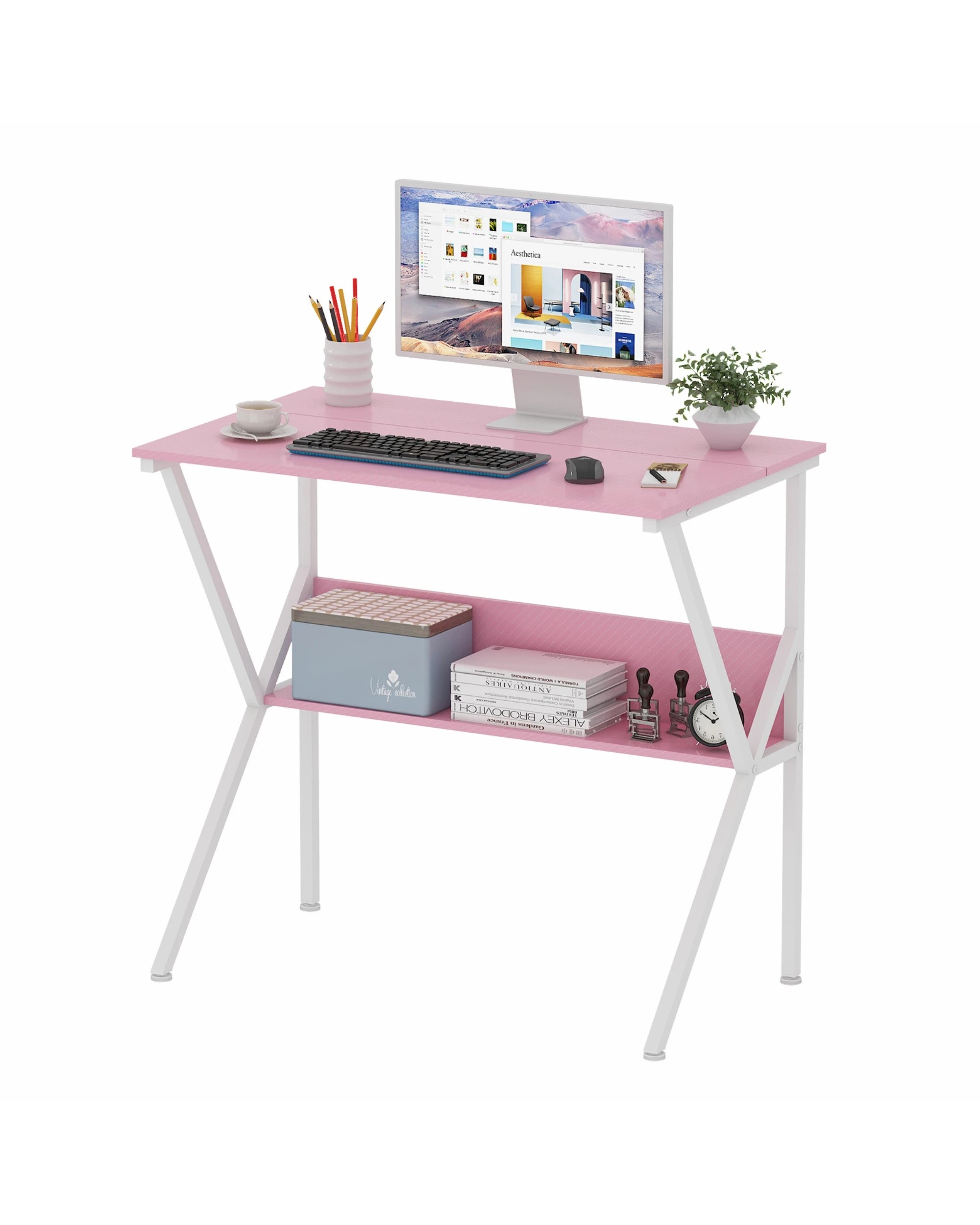 8 Advwin 80cm Small Computer Desk with Monitor Stand Writing Table with Shelf, 8 of 10