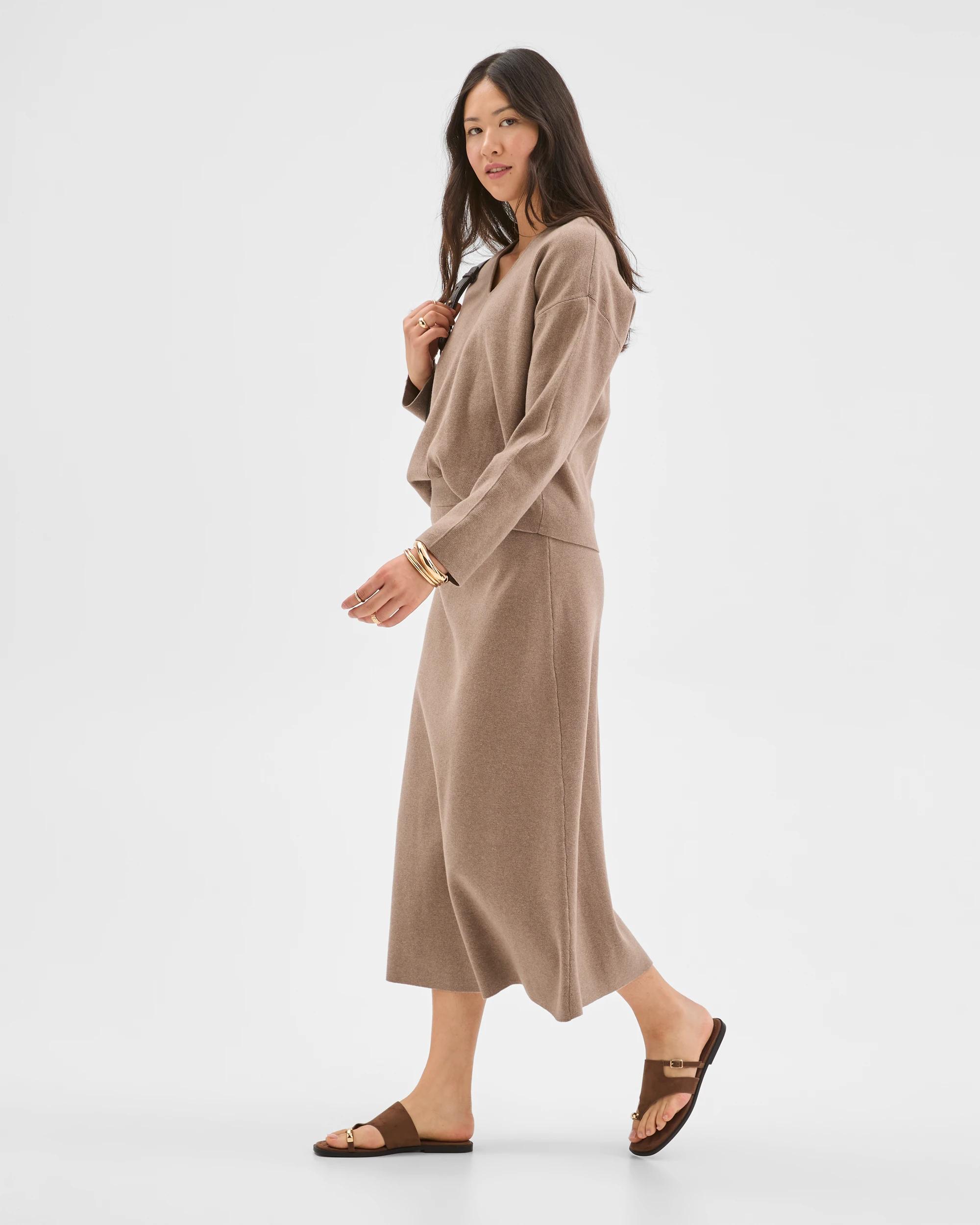 2 Preview Australian Cotton Blend A-Line Polished Midi Skirt MOON GREY, 2 of 6