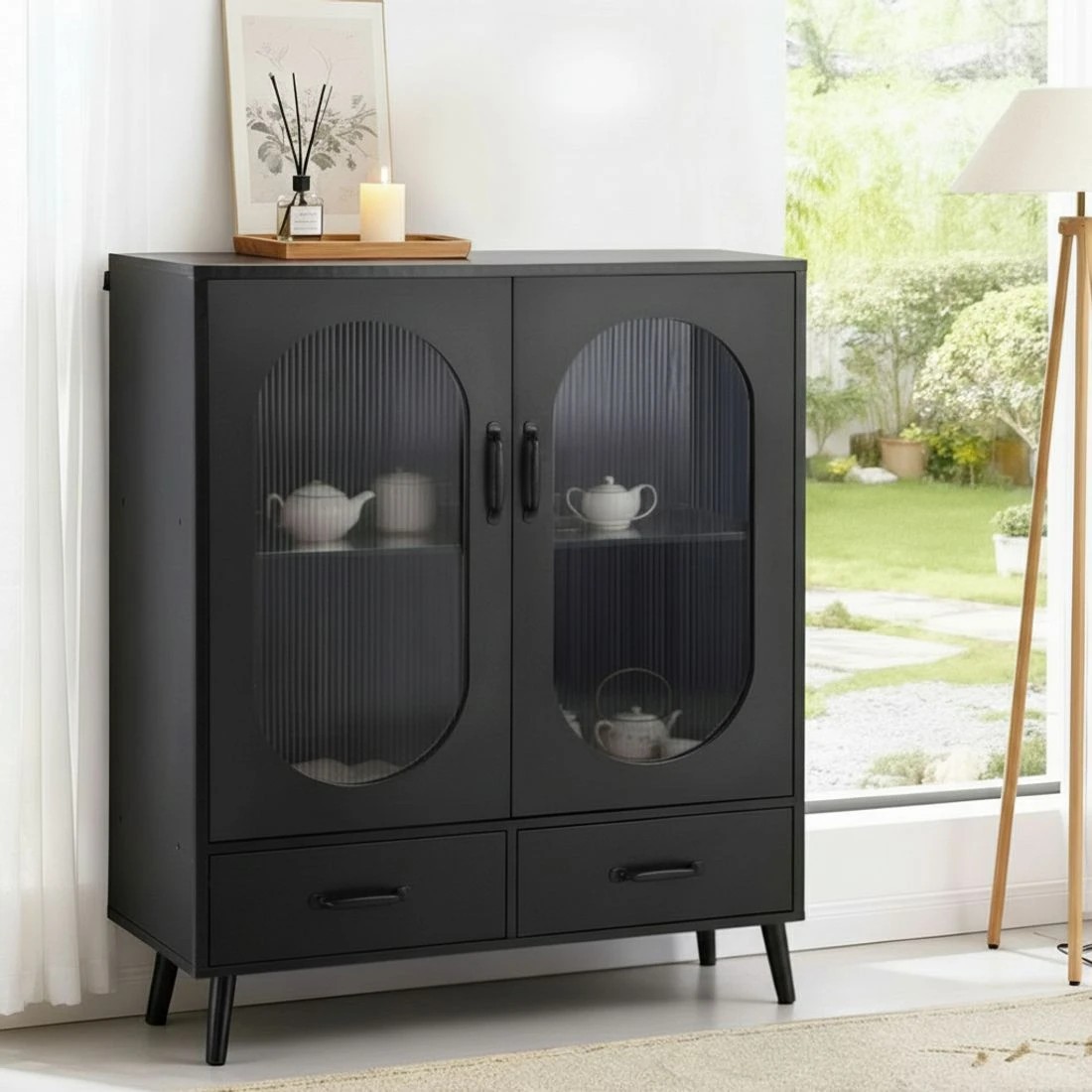 6 Artiss Buffet Sideboard Double Doors - Black, 6 of 6