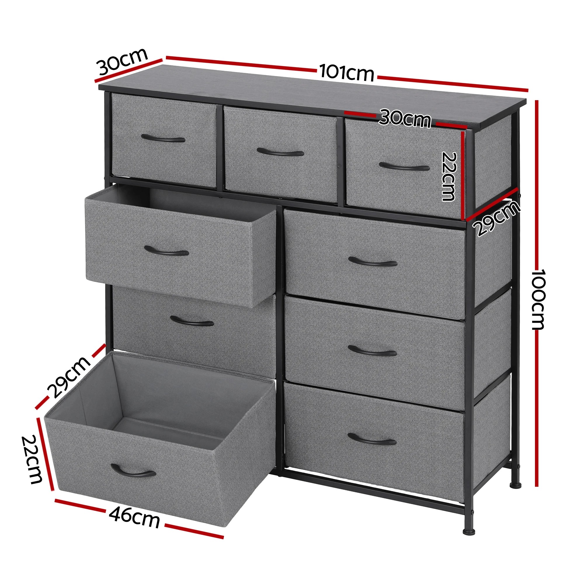3 Artiss Chest of 9 Drawers Storage Dresser Tallboy - Grey, 3 of 5