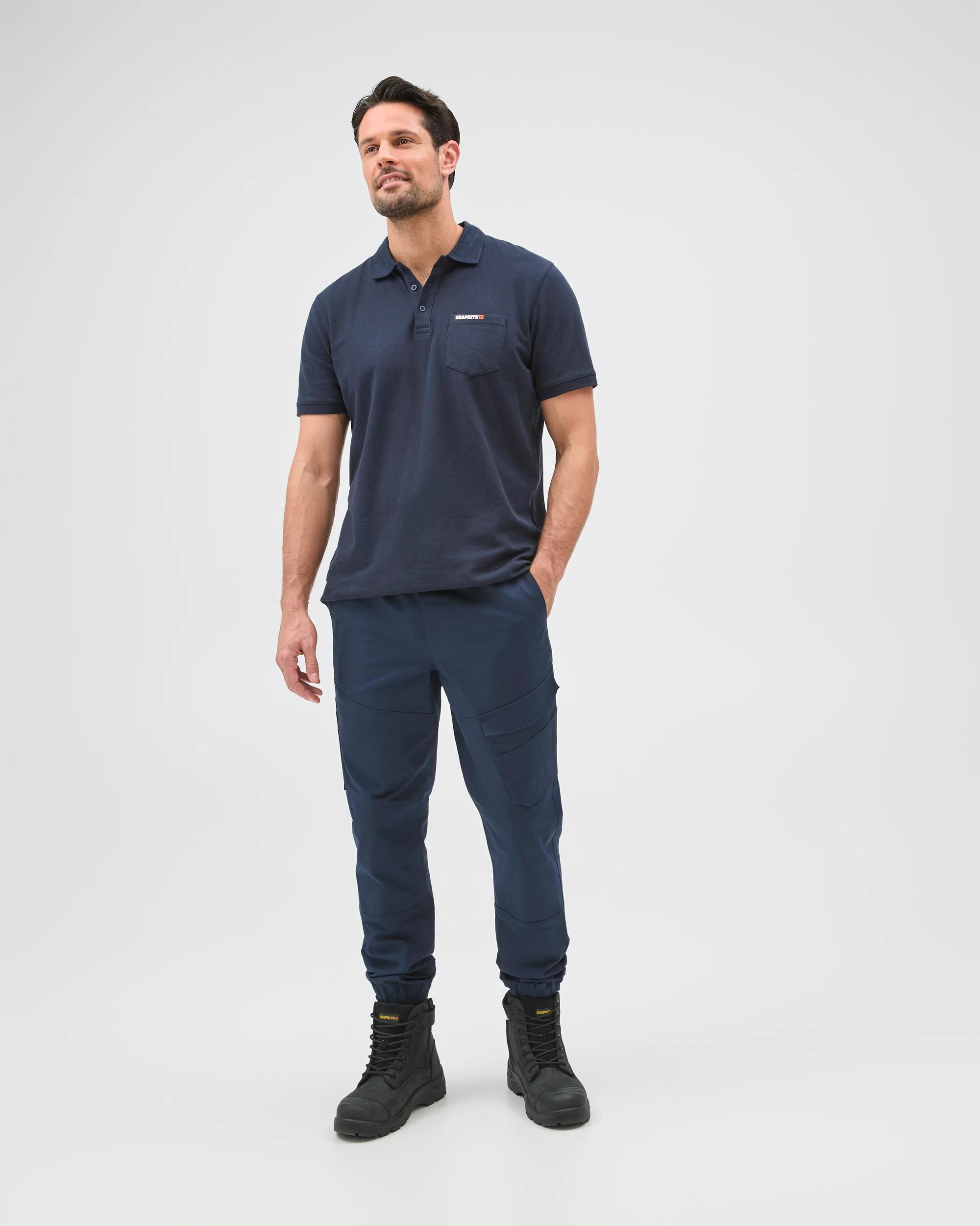 2 Australian Cotton Kneepad Work Performance Pants - Graphite NAVY BLUE, 2 of 8