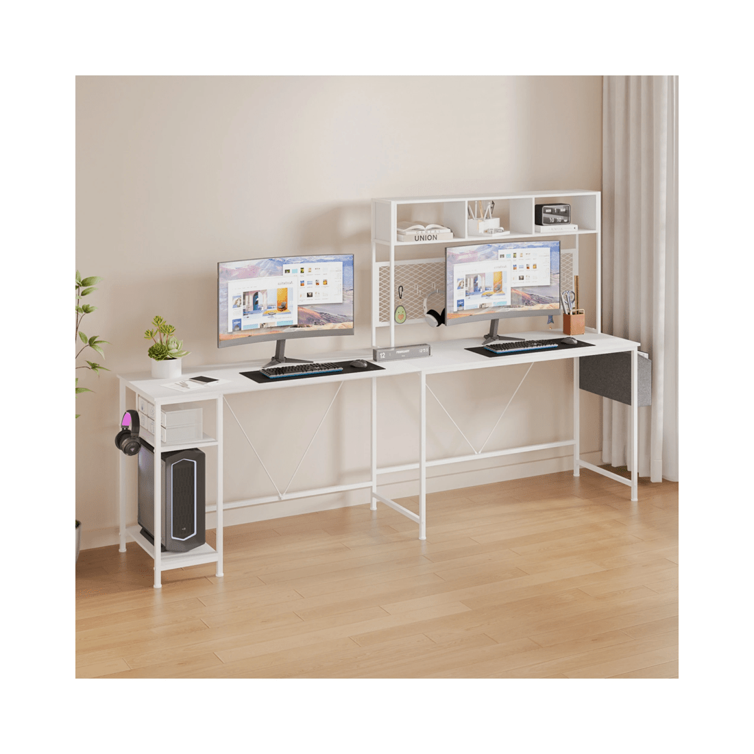 10 Advwin 170cm L Shaped Gaming Desk With Led Lights & Power Outlets Reversible Storage Shelf Computer Corner Desk White, 10 of 10