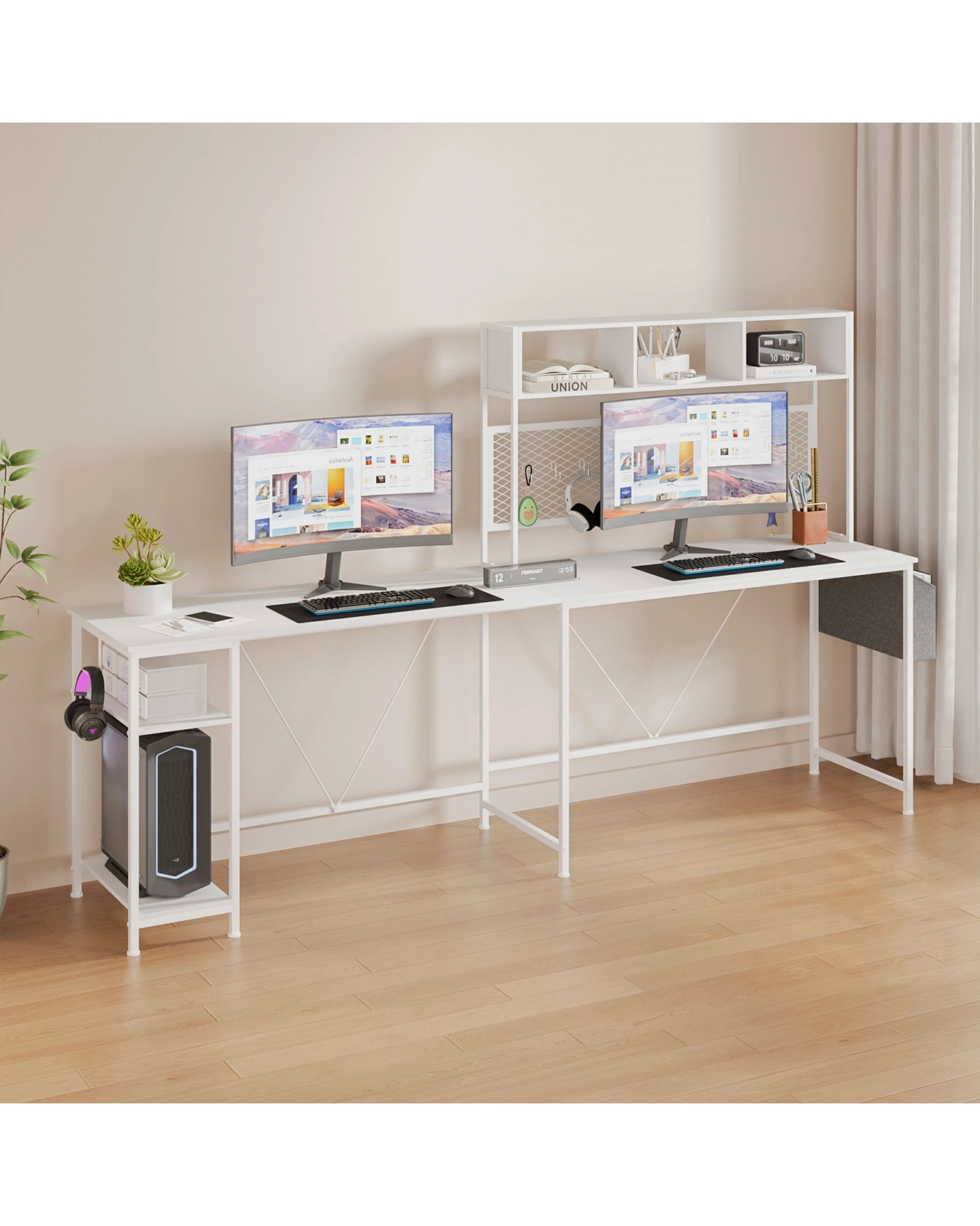 9 Advwin 170cm L Shaped Gaming Desk With Led Lights & Power Outlets Reversible Storage Shelf Computer Corner Desk White, 9 of 9