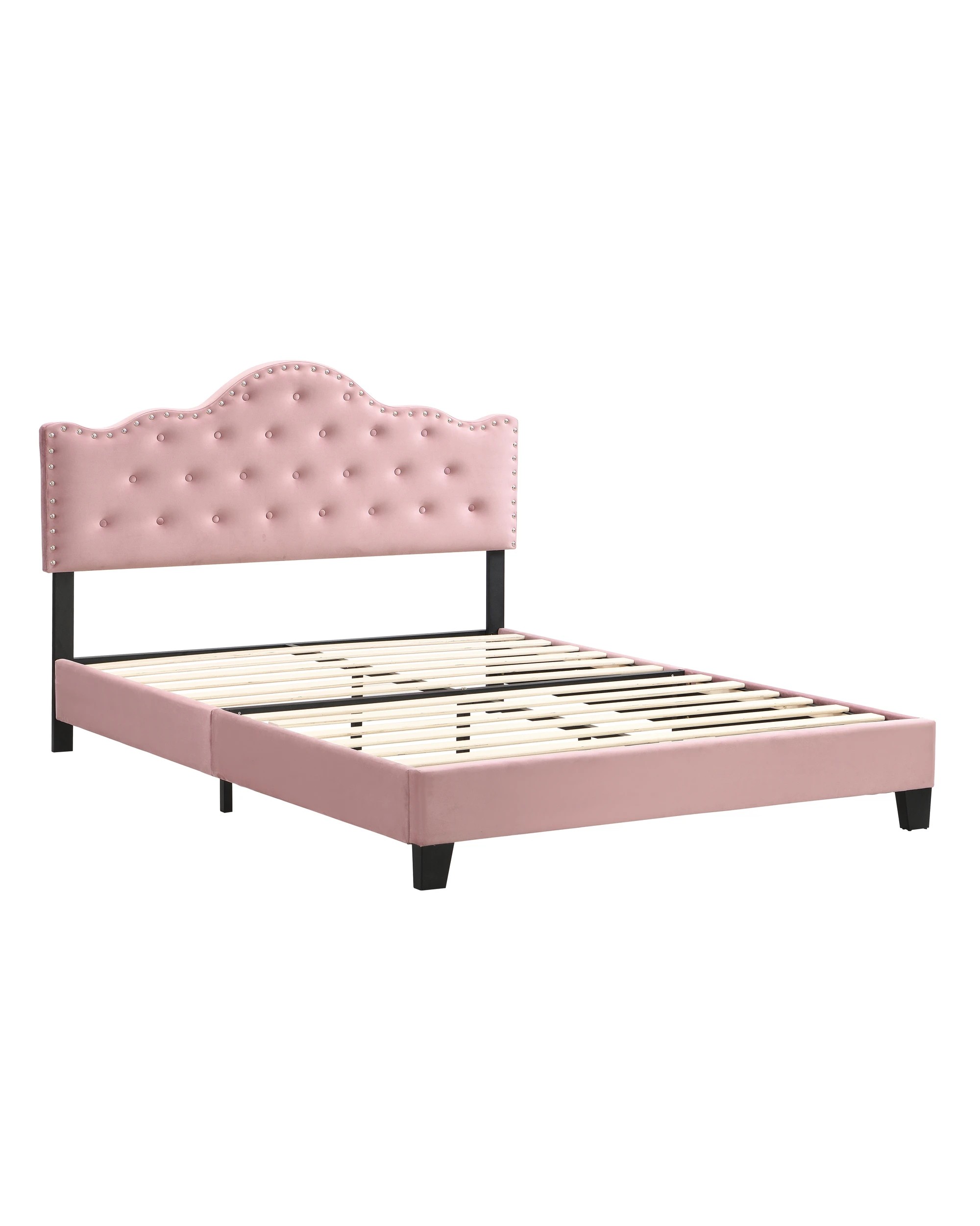 2 IHOMDEC BEF05 Velvet Crown Shape Queen Bed Frame - Pink - Pink, 2 of 10