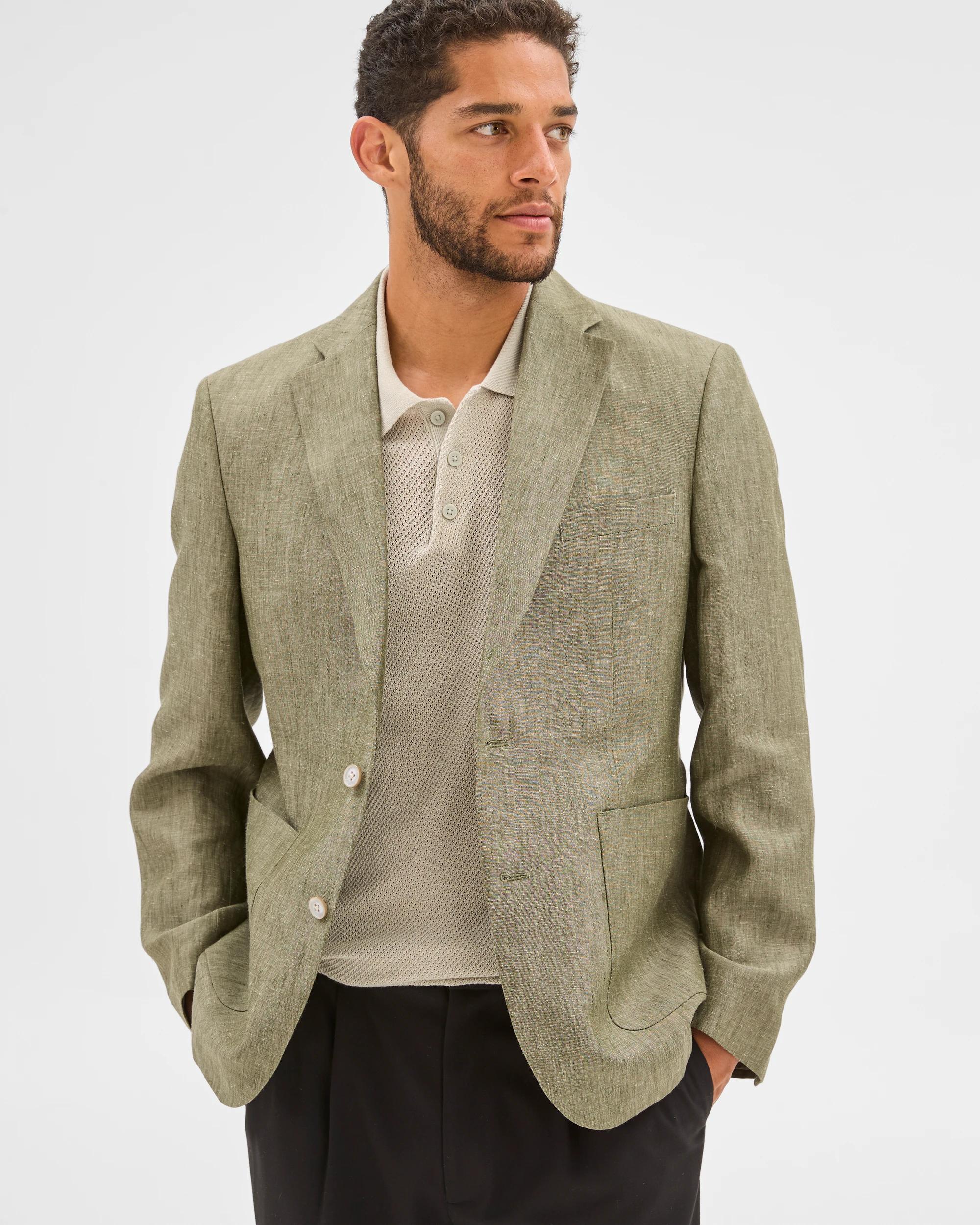 2 Tailored Fit European Linen Blazer - Preview KHAKI, 2 of 6