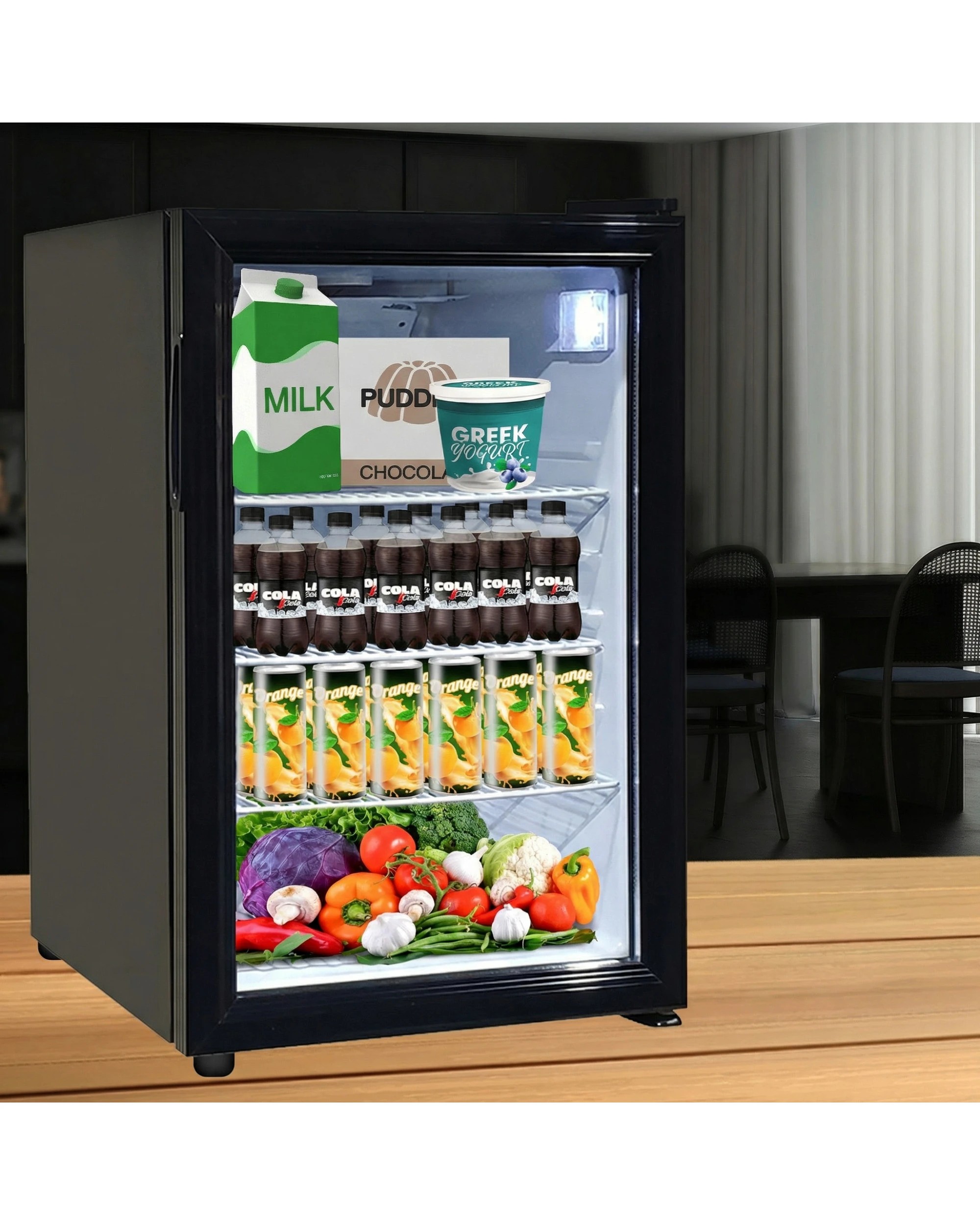 4 Kolner 70L Mini Bar Fridge - Double-Glazed Glass Door Beverage Cooler - Black, 4 of 7