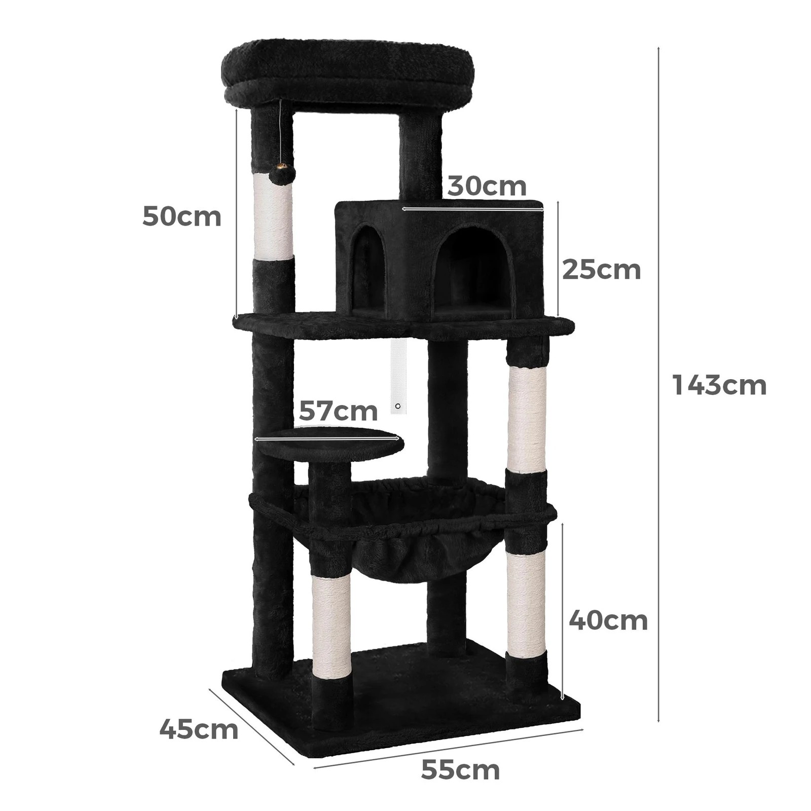 3 Beastie Cat Tree Scratching Post Scratcher Tower Condo House Furniture Wood 143 - Black, 3 of 7