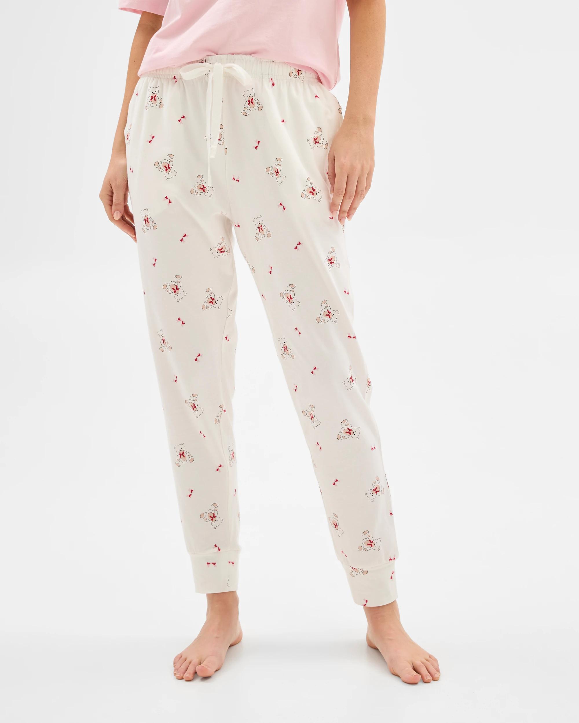 2 Target Womens Australian Cotton Blend Jogger Sleep Pyjama Pants TEDDY BEAR, 2 of 5