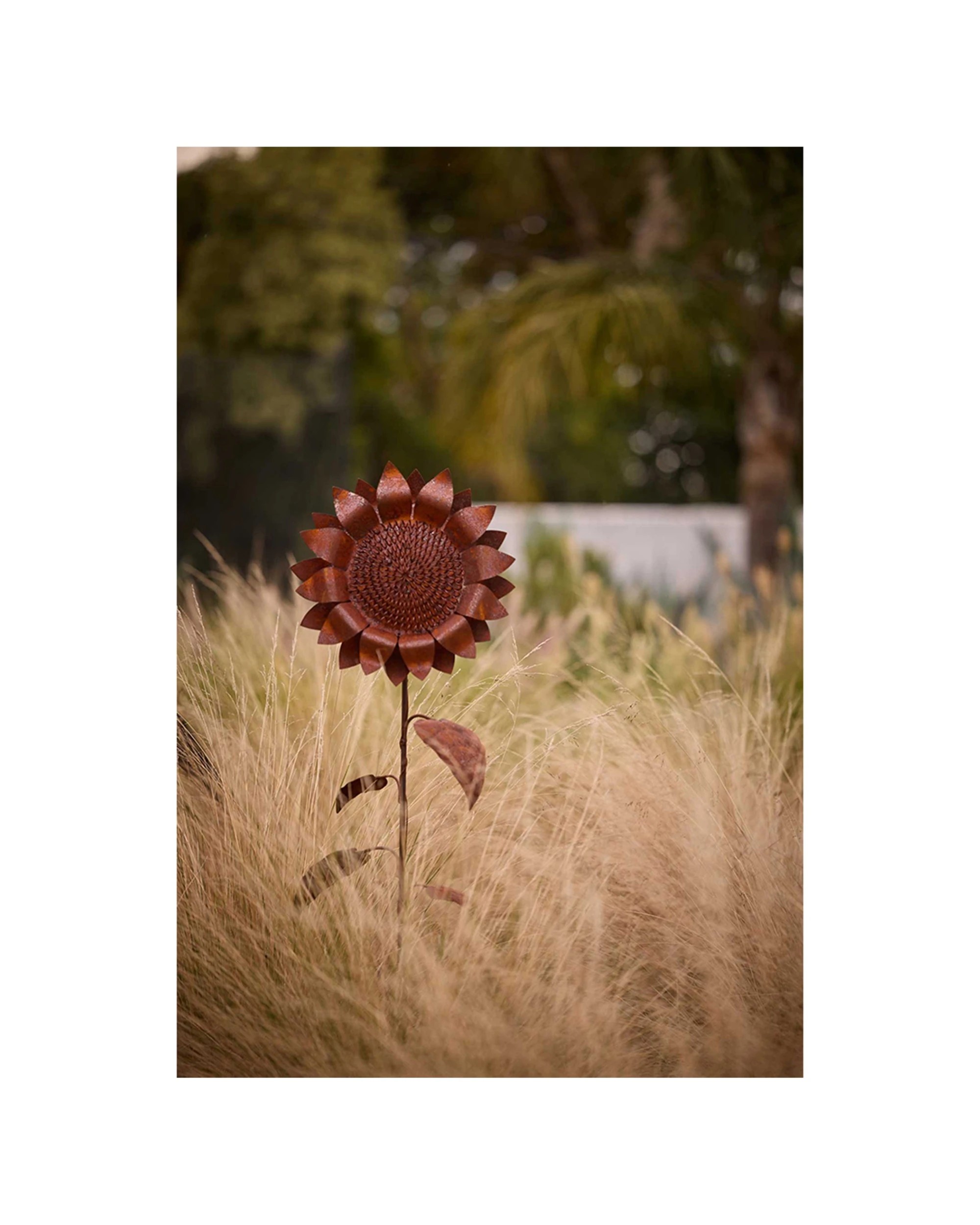 2 Alfresco Garden 114cm Metal Stake Sunflower Small Outdoor Decor - Brown, 2 of 3