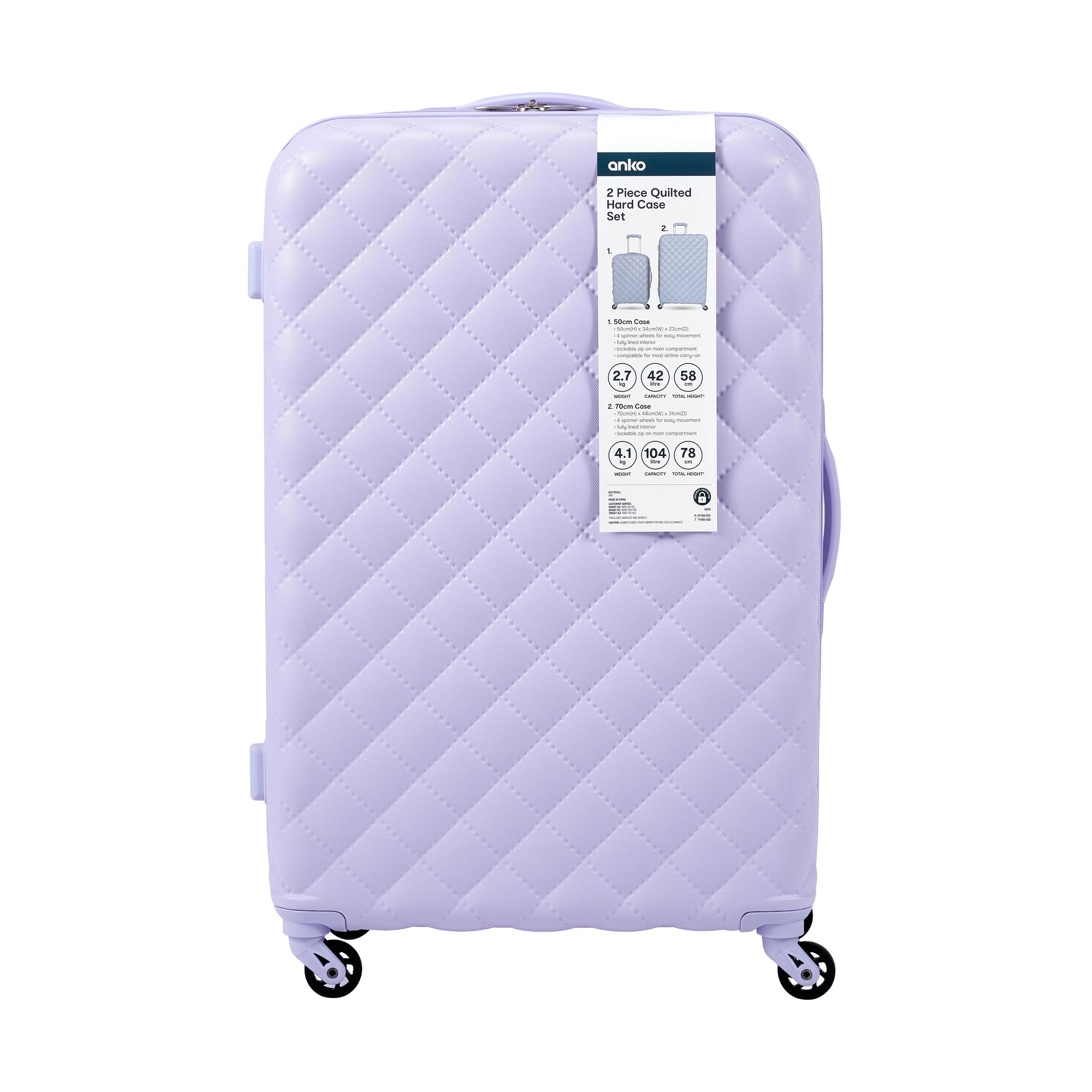 8 2 Piece Quilted Hard Case Set - Lilac, 8 of 8