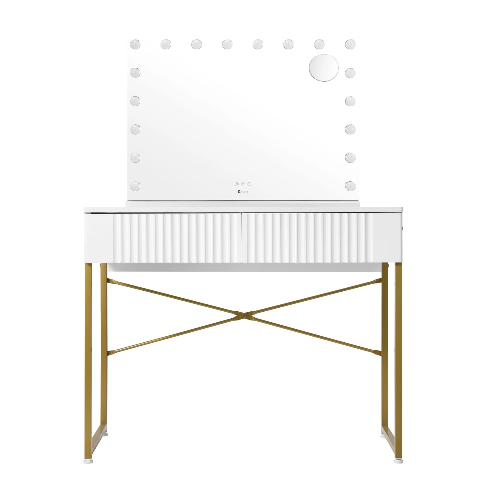 8 Oikiture Dressing Table LED Makeup Mirror 2 Drawers Vanity Desk - White, 8 of 9