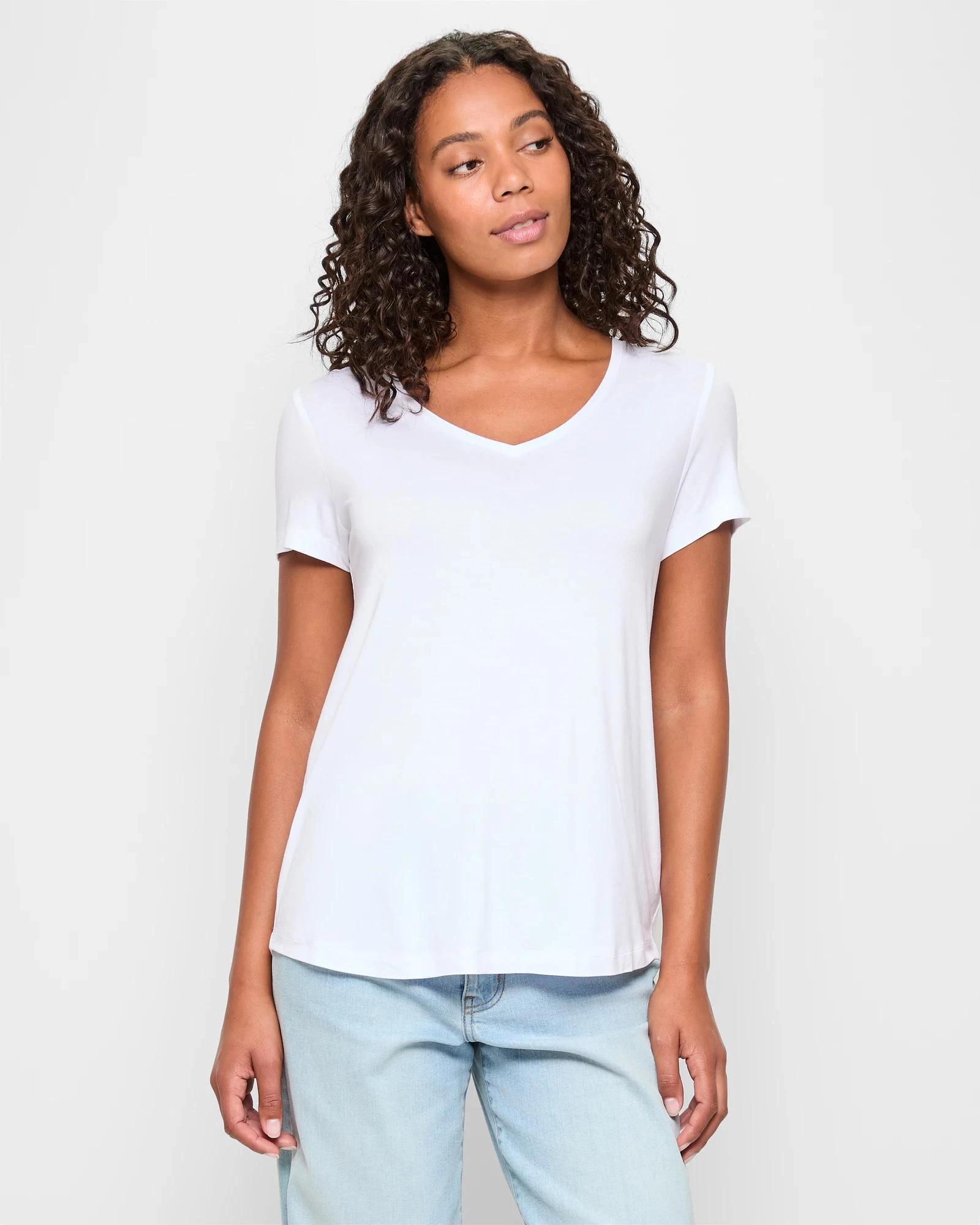 1 Target Woman Short Sleeve V-Neck T-Shirt WHITE, 1 of 5