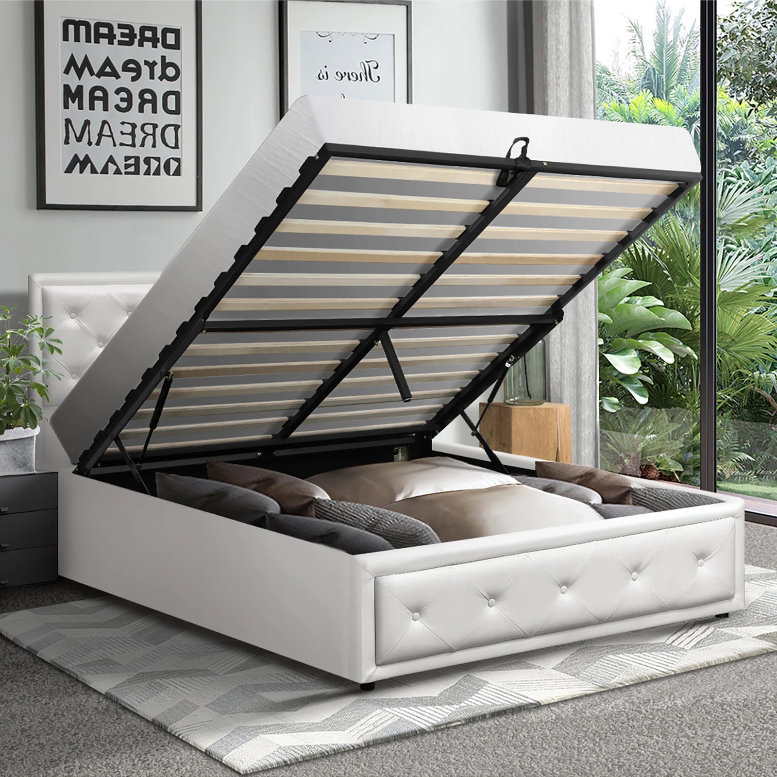 3 Oikiture King Single Bed Frame Gas Lift Base With Storage Enzo
 - White, 3 of 10