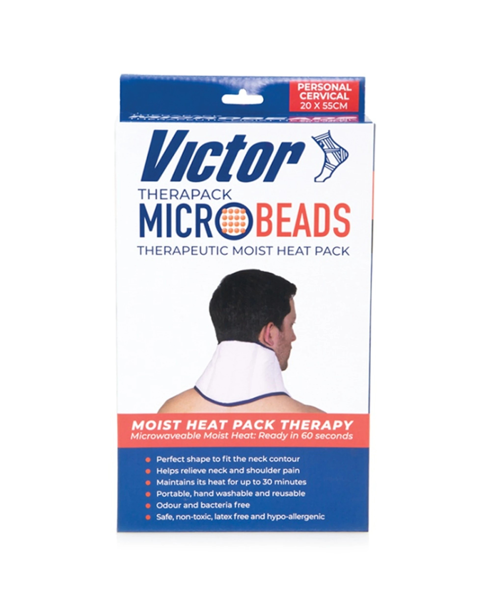 3 Victor Sports Microwaveable Microbead Personal Heat Pack Cervical 25x53cm - White, 3 of 4