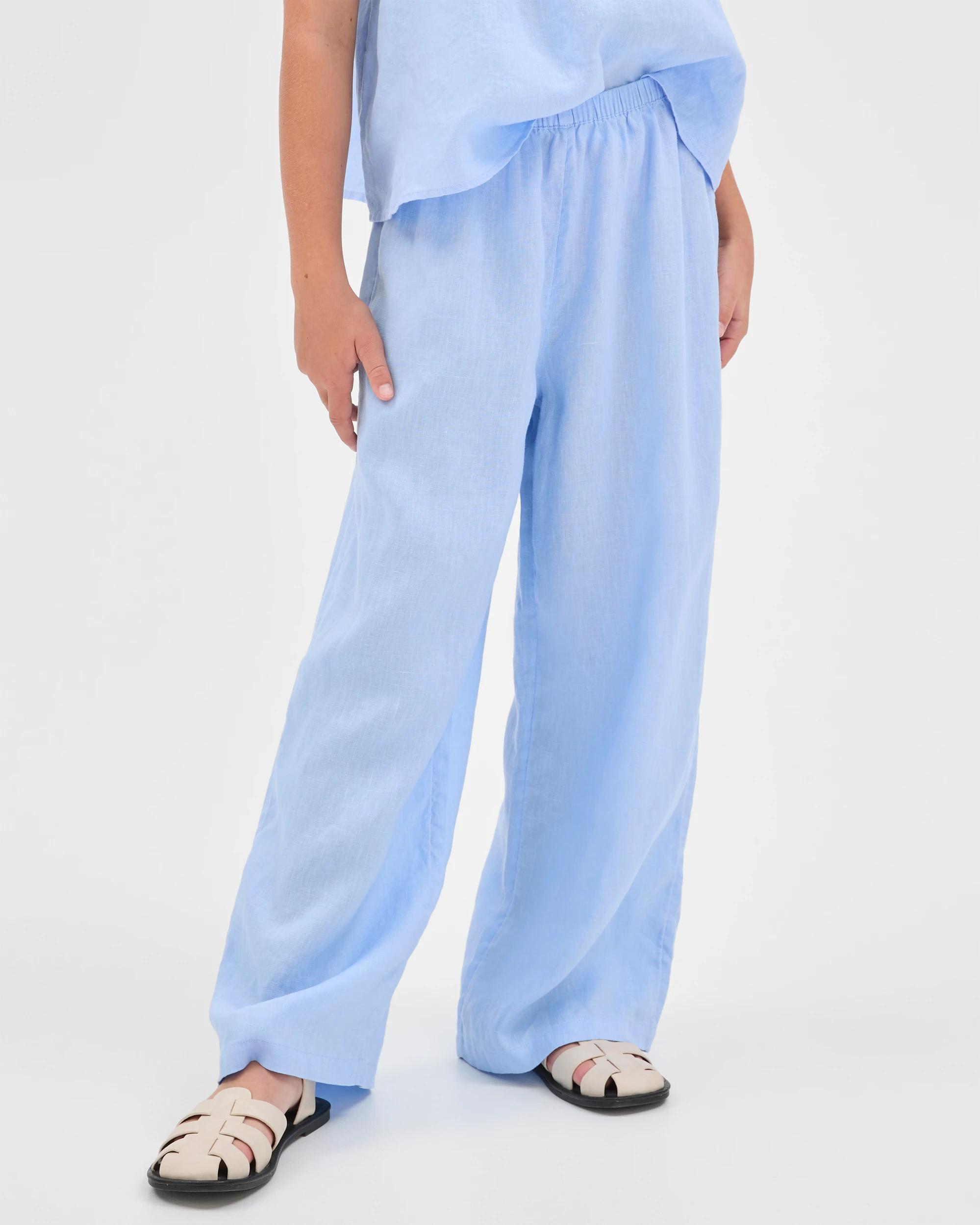 3 Target Kids European Linen Wide Leg Pants BLUE, 3 of 6