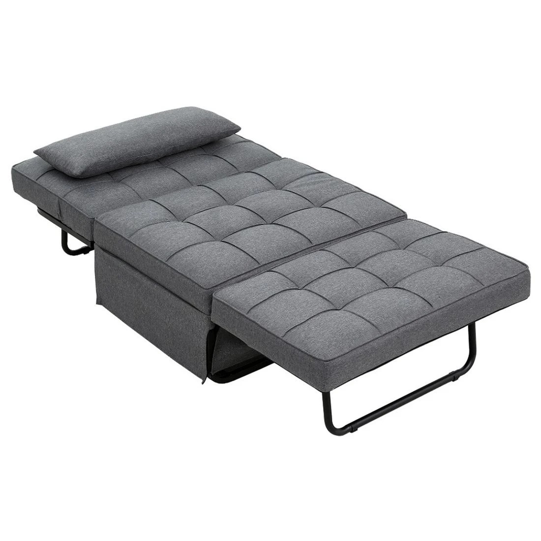 4 Artiss Sofa Bed Ottoman 1 Seater Linen - Grey, 4 of 7