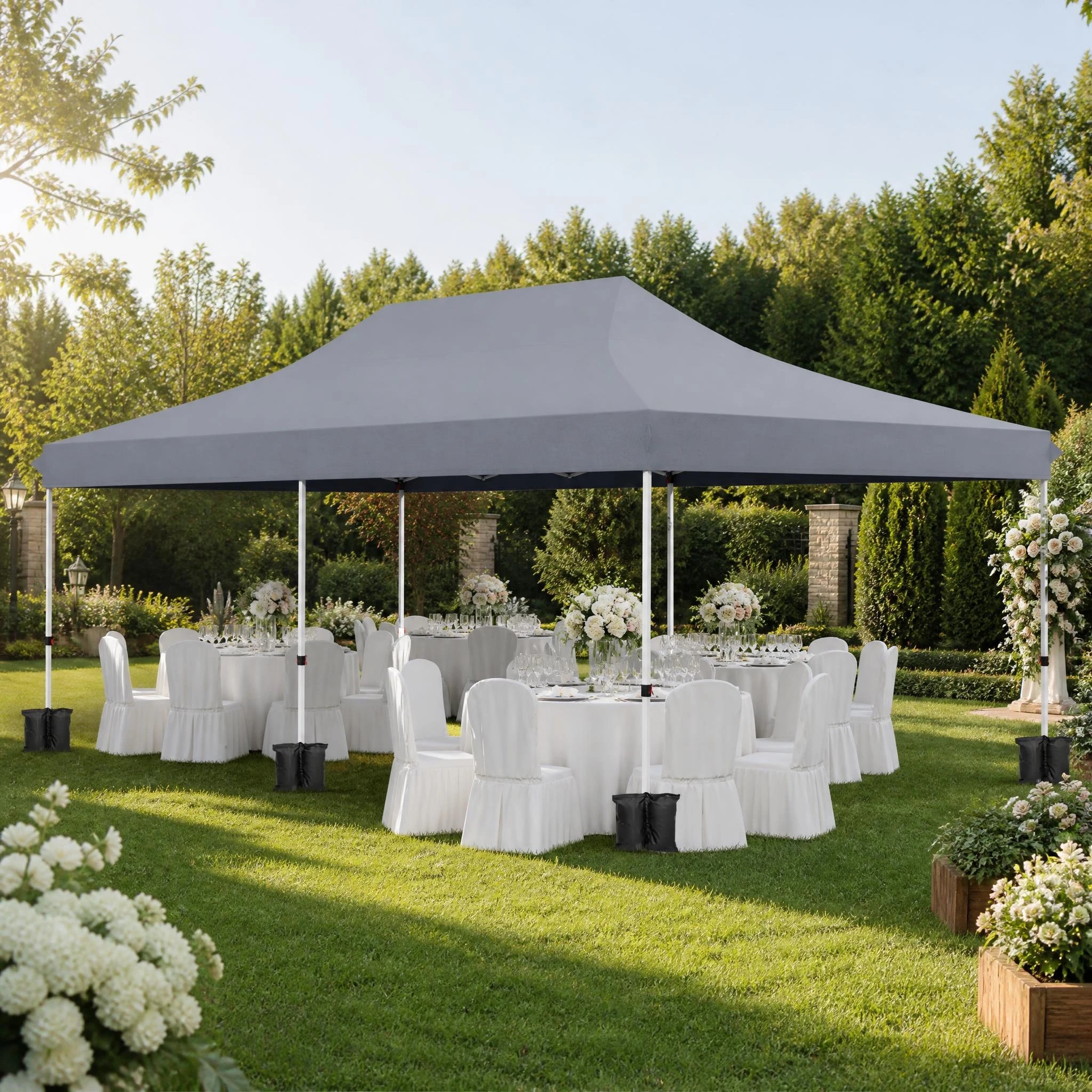 8 Costway Gazebo 3×6m Pop up Marquee UPF50+ Wedding Party Tent Side Wall - Grey, 8 of 9