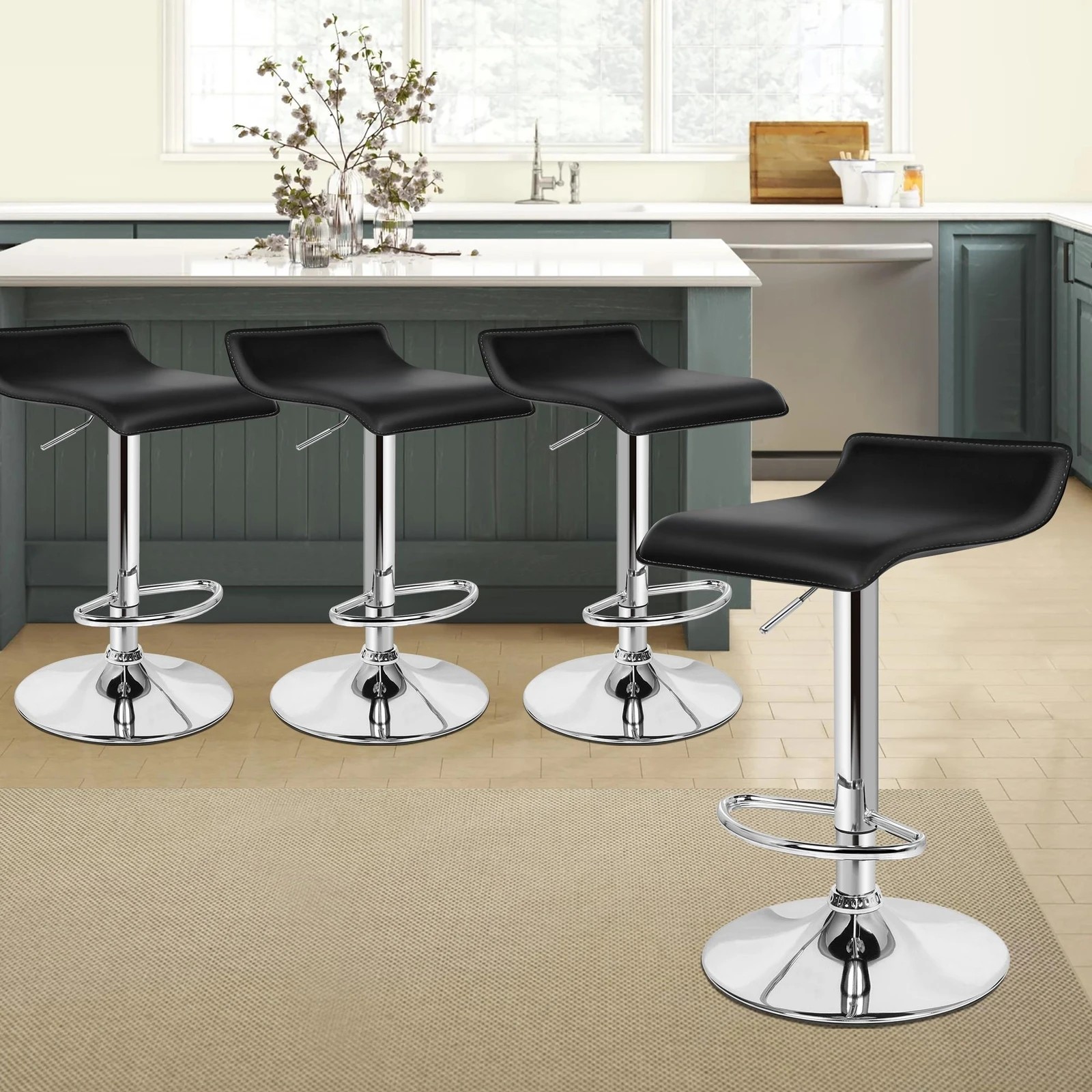 7 Alfordson 4x Bar Stools Saxton Kitchen Swivel Chair Leather Gas Lift - Black, 7 of 8