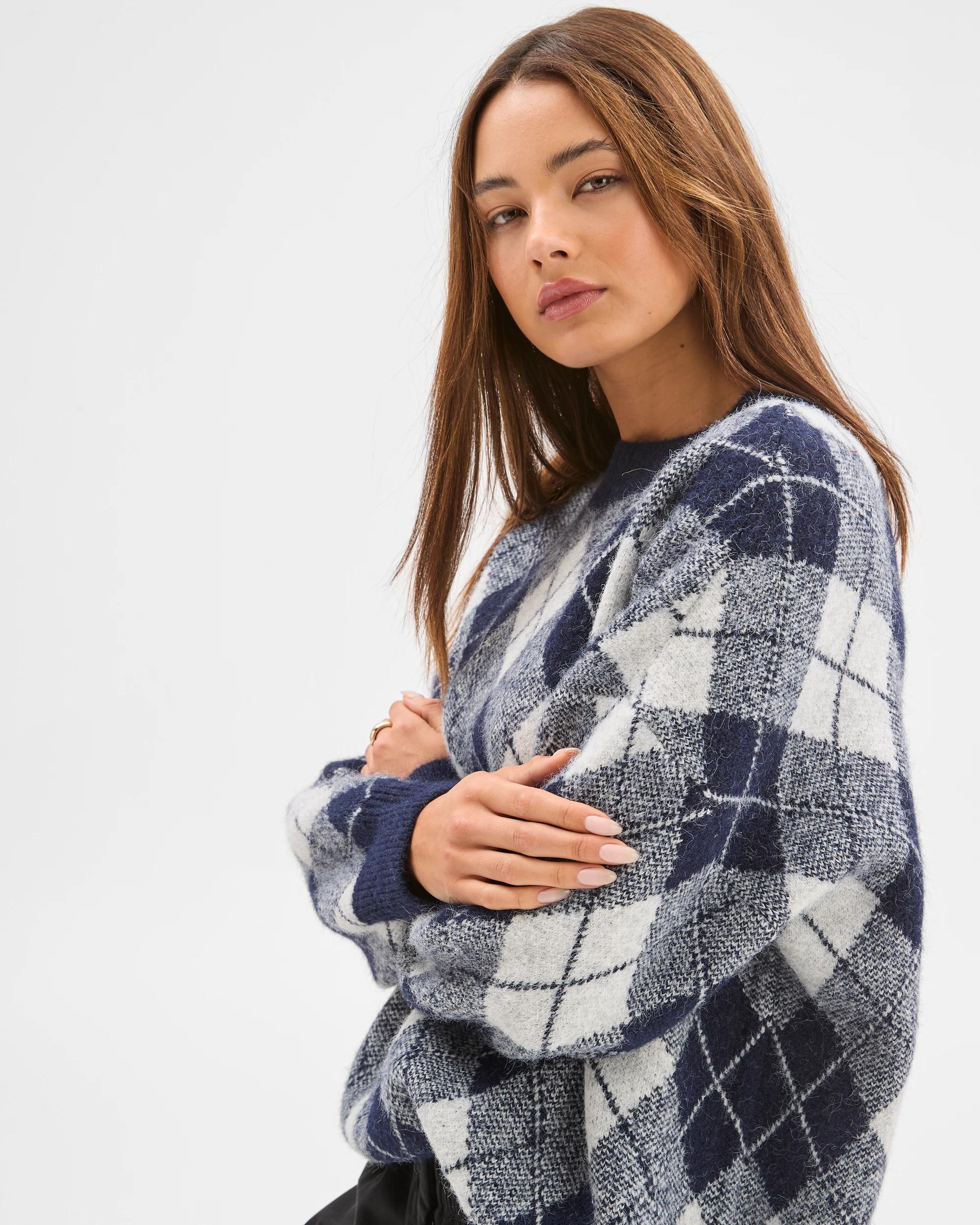 5 Lily Loves Argyle Crew Neck Jumper NAVY, 5 of 7