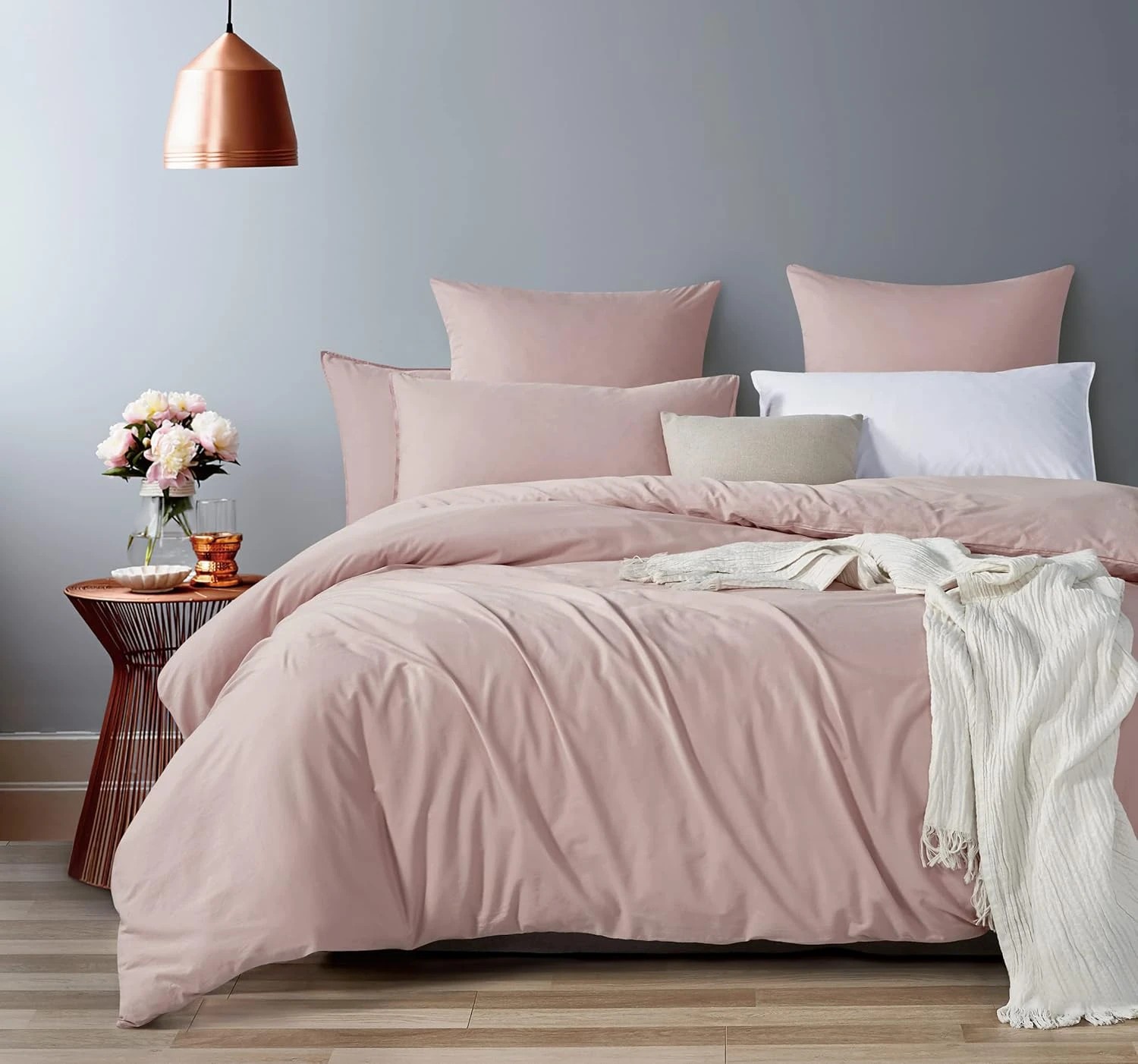 1 Gioia Casa Vintage Washed Cotton Quilt Cover Set Soft Breathable - Double Bed - Pink, 1 of 4