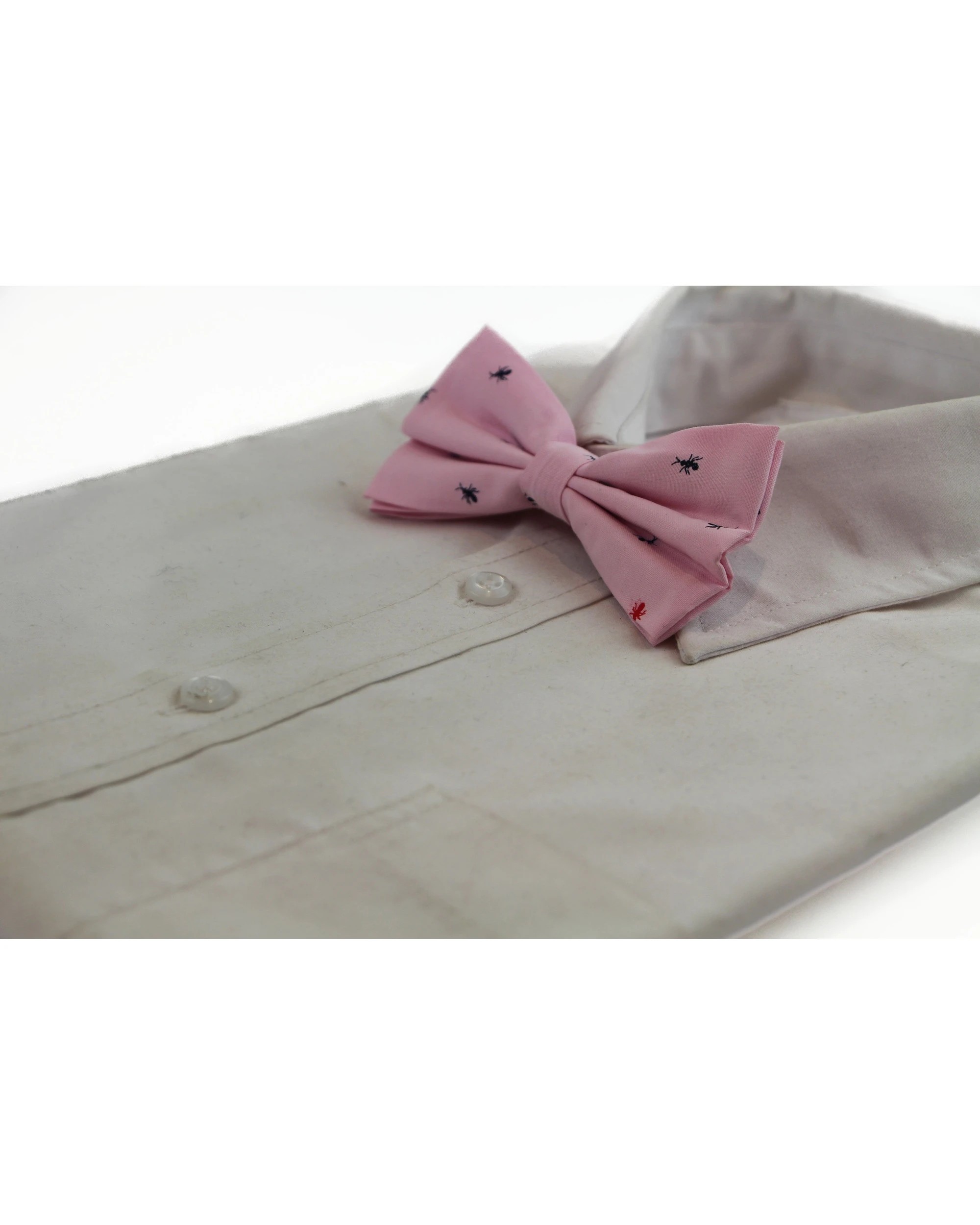 1 Zasel Mens Light Pink Denim Preppy Insects Patterned Cotton Bow Tie - Multi, 1 of 4