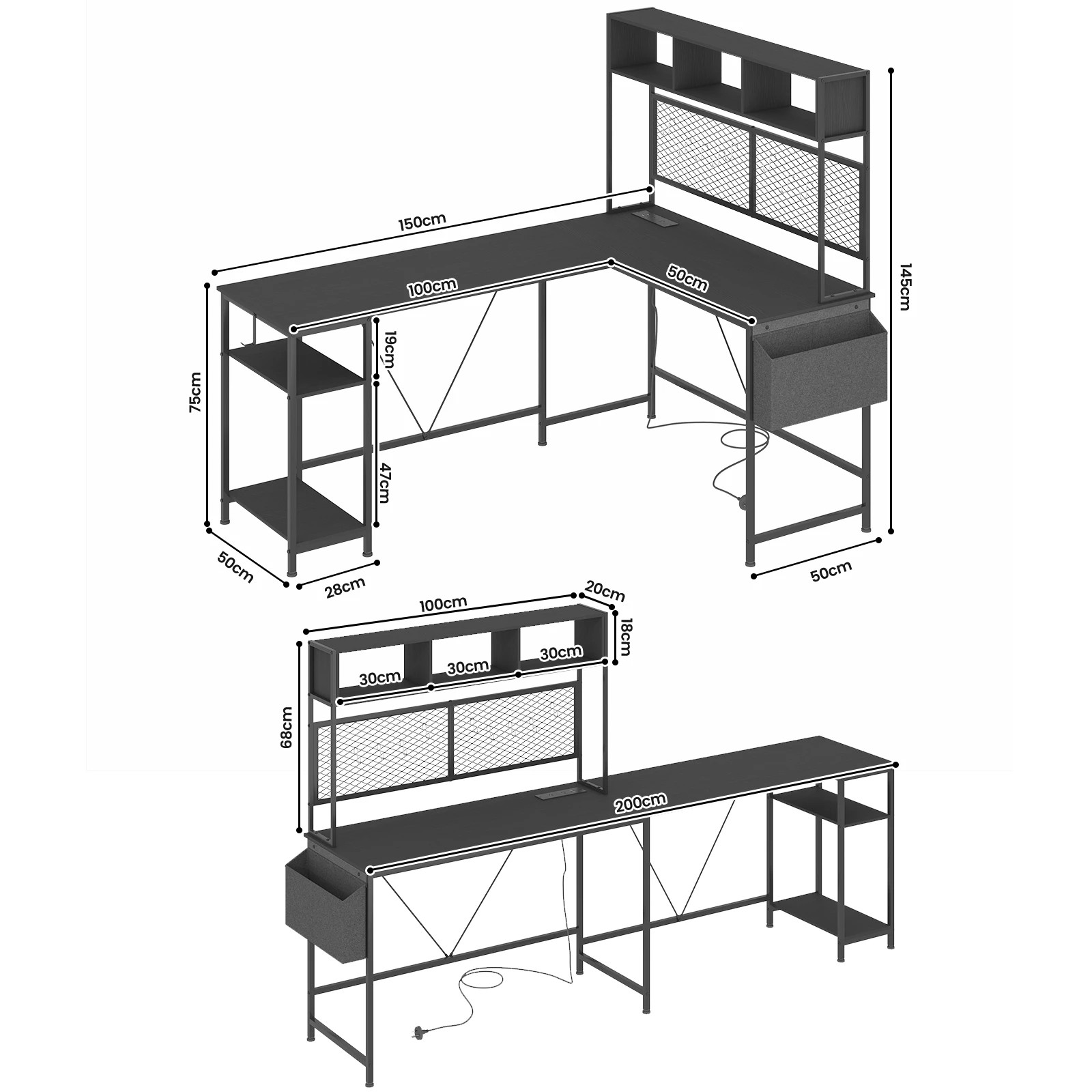 7 Advwin L Shaped Gaming Desk with LED Lights & Power Outlets Reversible Computer Desk with Storage Shelf - Black, 7 of 7