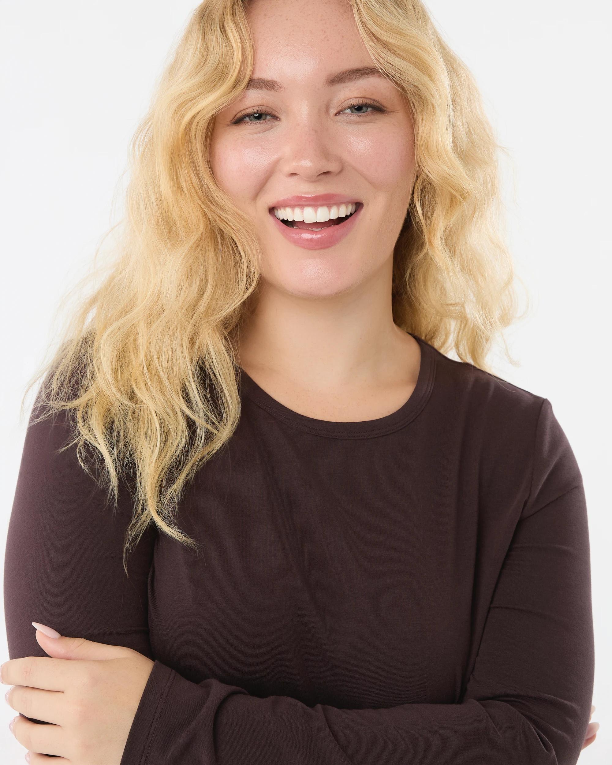 5 Long Sleeve Stretch Crew Neck T-shirt Choc Plum, 5 of 6