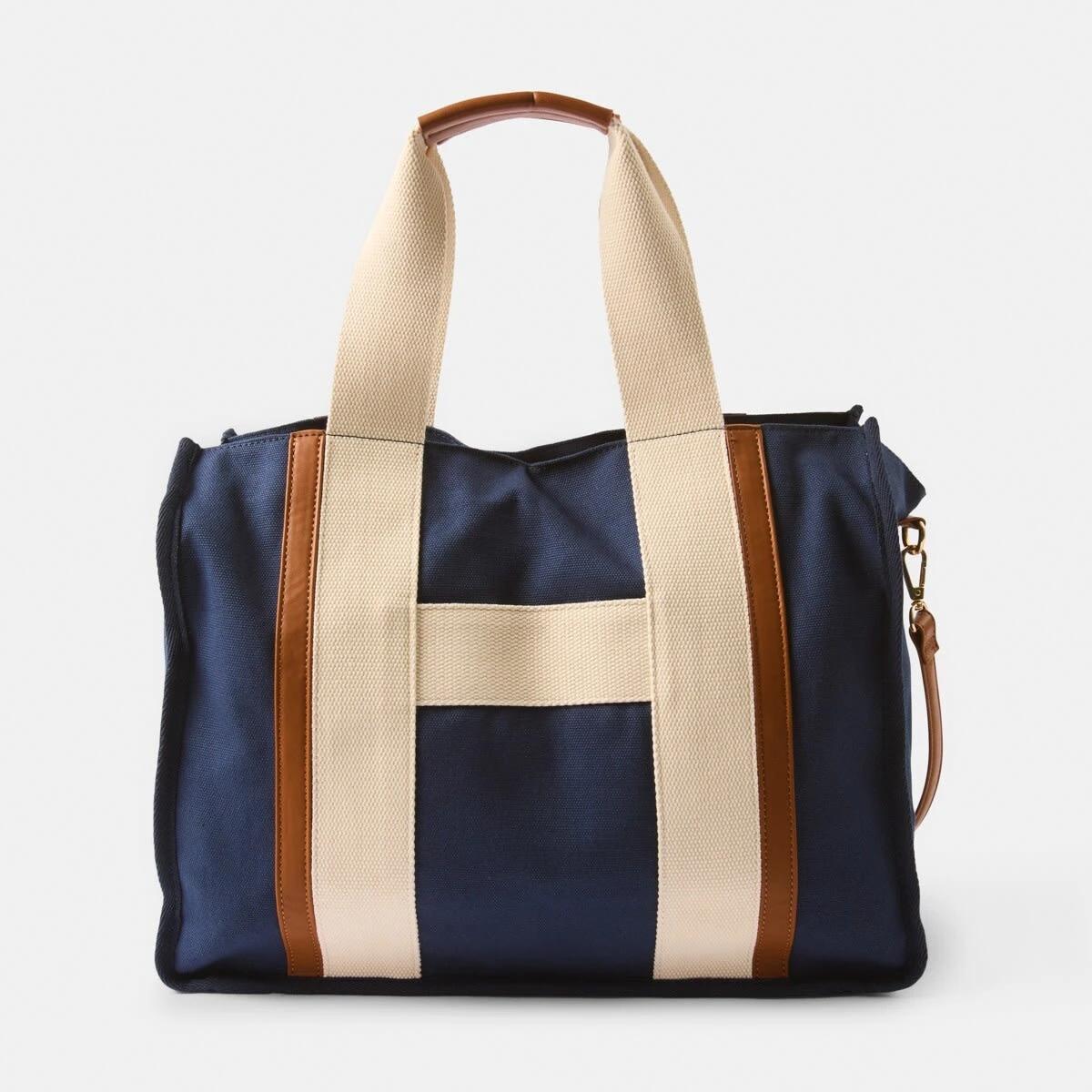 1 Canvas Tote Bag Navy Tan, 1 of 6