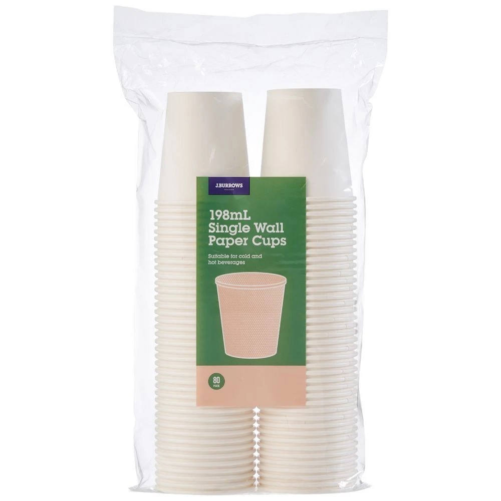 1 J.Burrows Lined Single Wall Paper Cups 80 Pack 198mL, 1 of 4