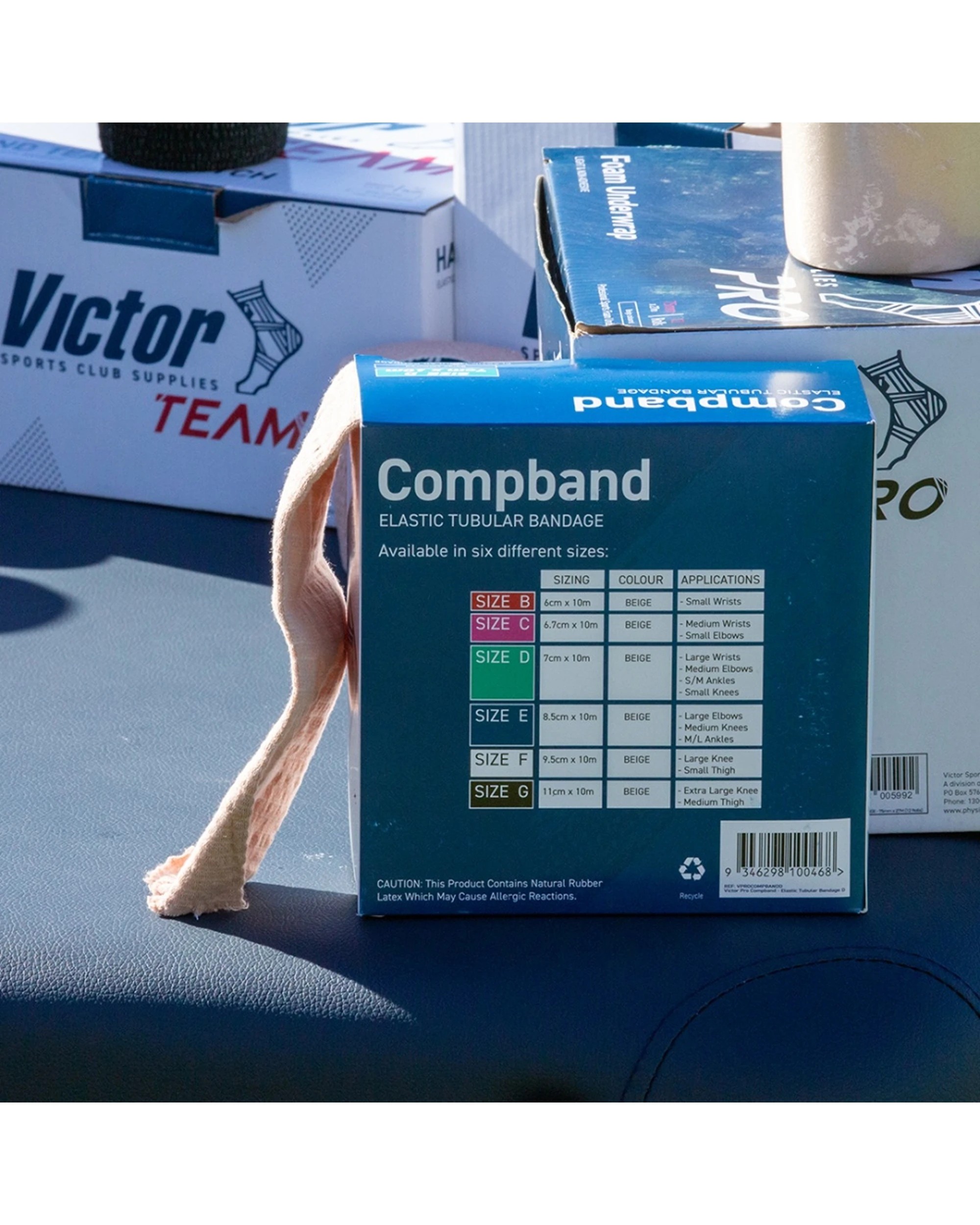 2 Victor Sports Pro Compband Elasticated Tubular Limb Bandage Size F 9.5cmx10m - Beige, 2 of 2