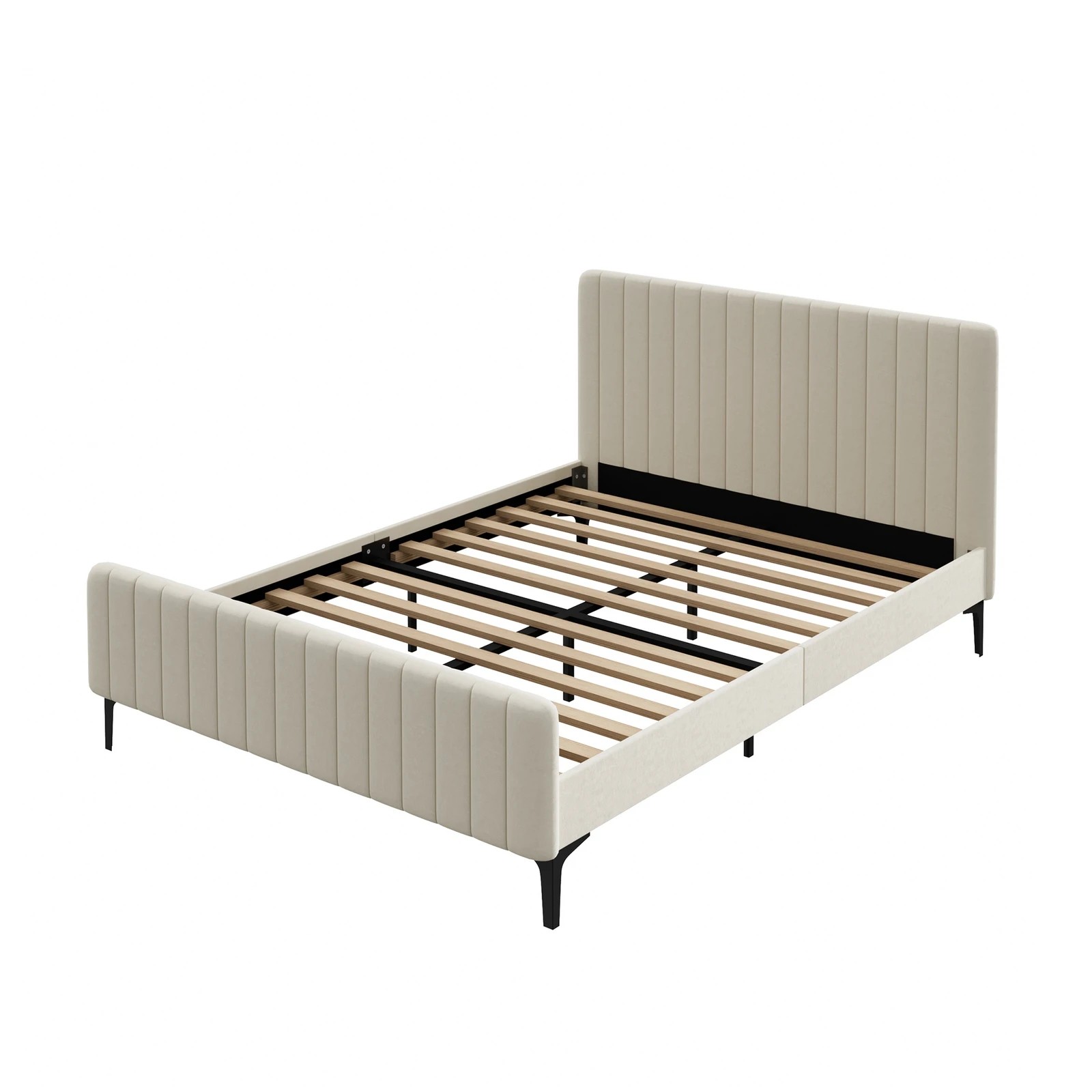 8 Oikiture Queen Bed Frame Beds Platform Velvet
 - Beige, 8 of 10