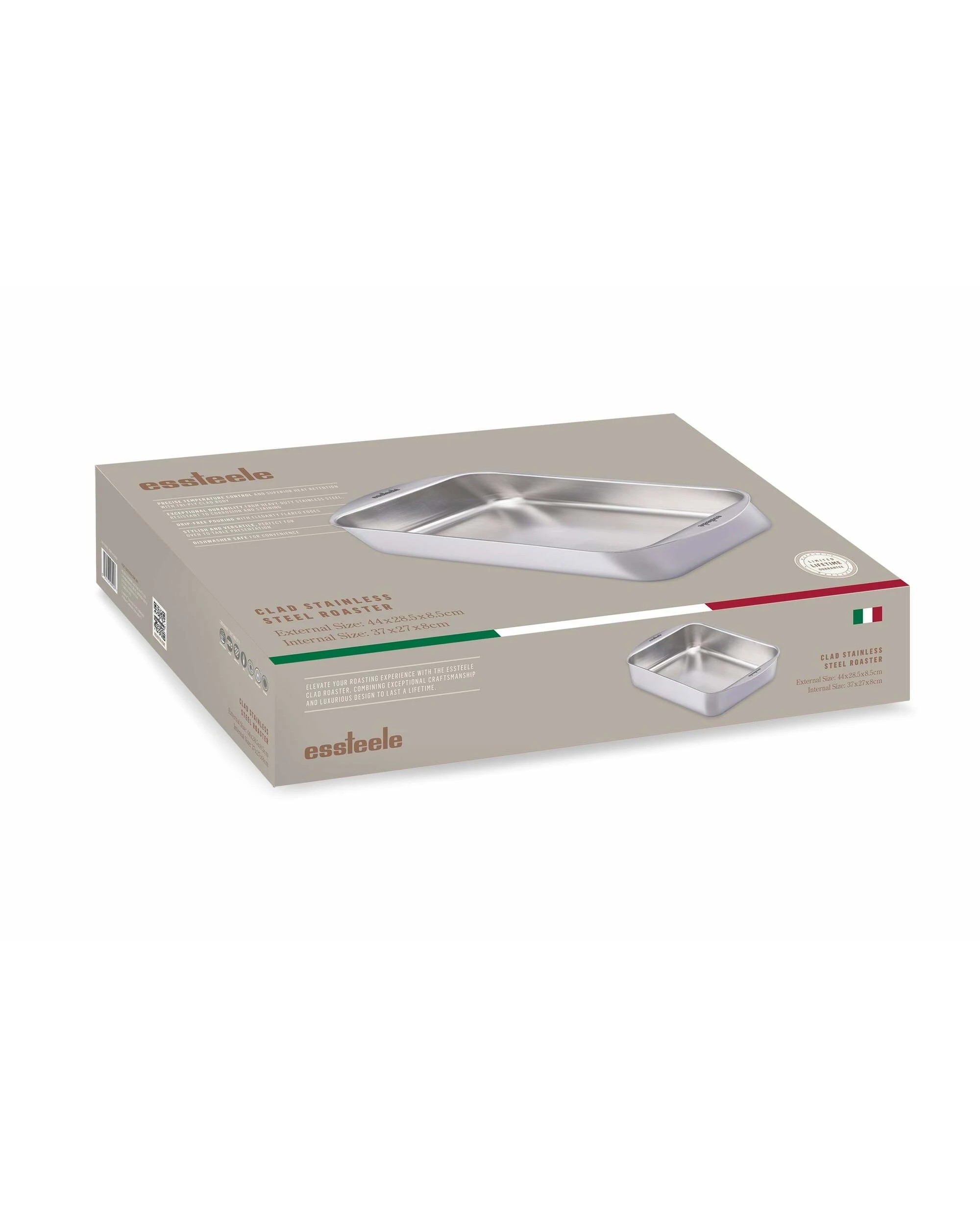 2 Essteele Clad Ovenware Stainless Steel Large Rectangular Roasting Pan 37cm x 27cm x 8cm - Silver, 2 of 2