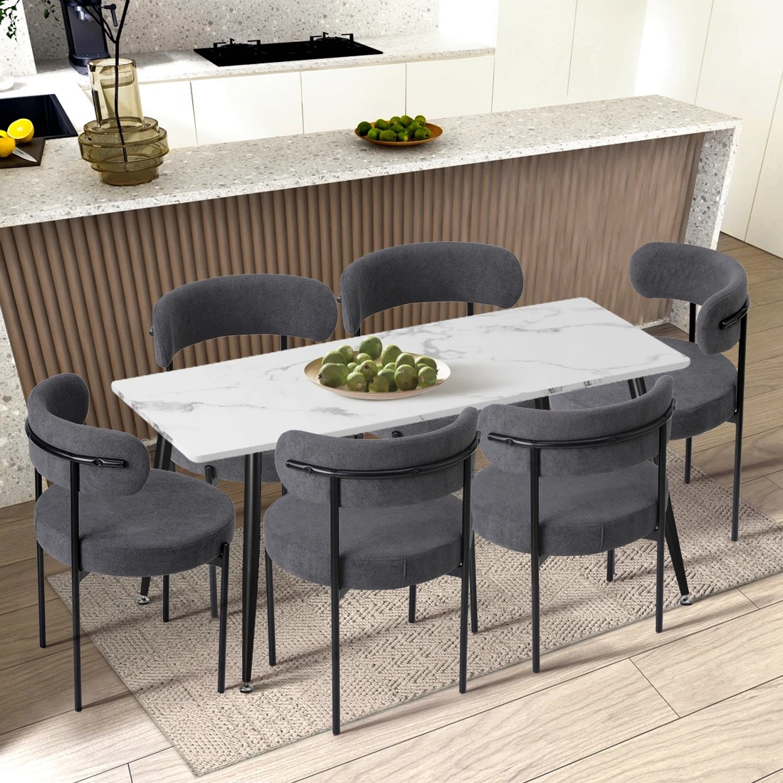3 Oikiture 2x Dining Chair Round Boucle Kitchen Lounge Seats Backrest
 - Grey, 3 of 10