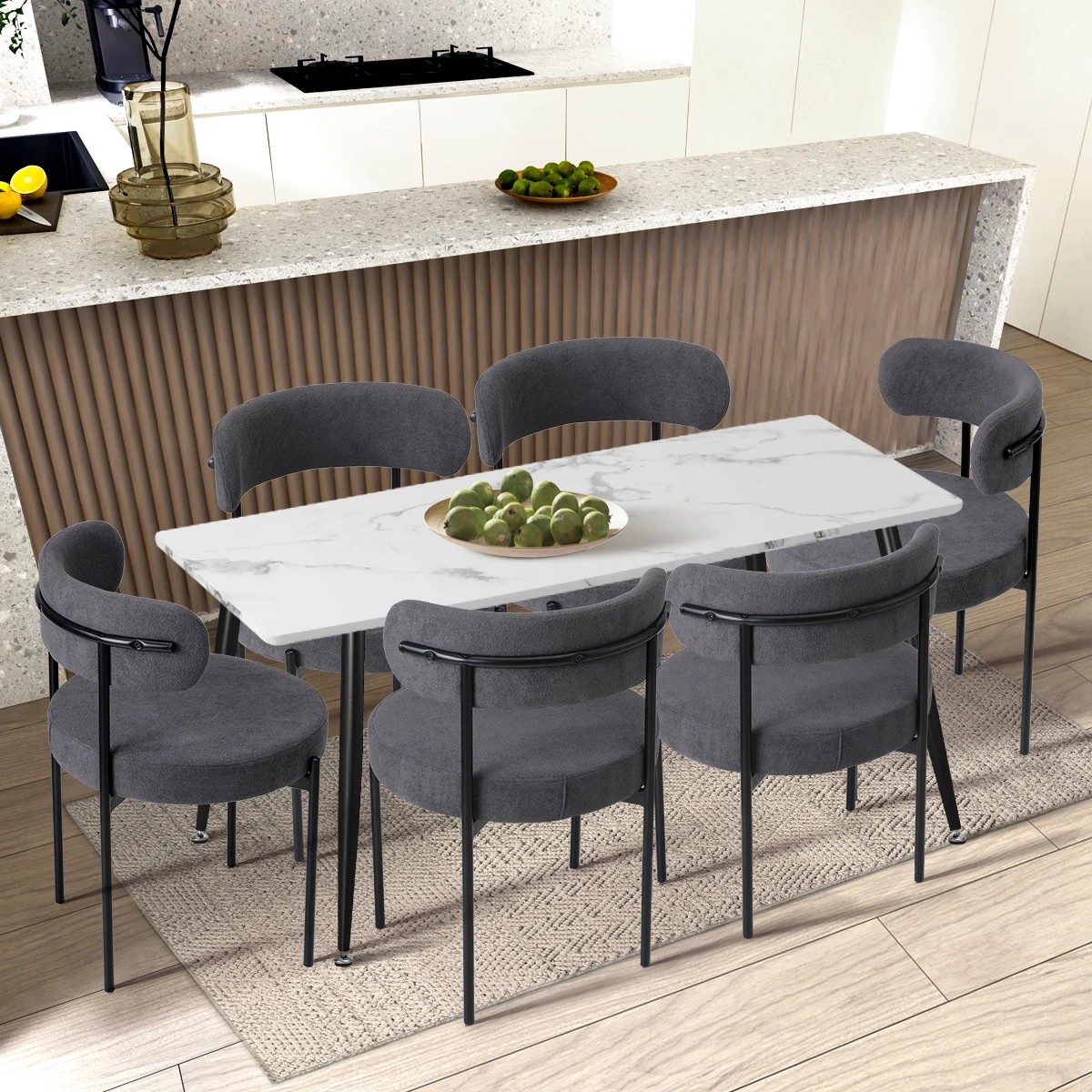3 Oikiture 2x Dining Chair Round Boucle Kitchen Lounge Seats Backrest
 - Grey, 3 of 10