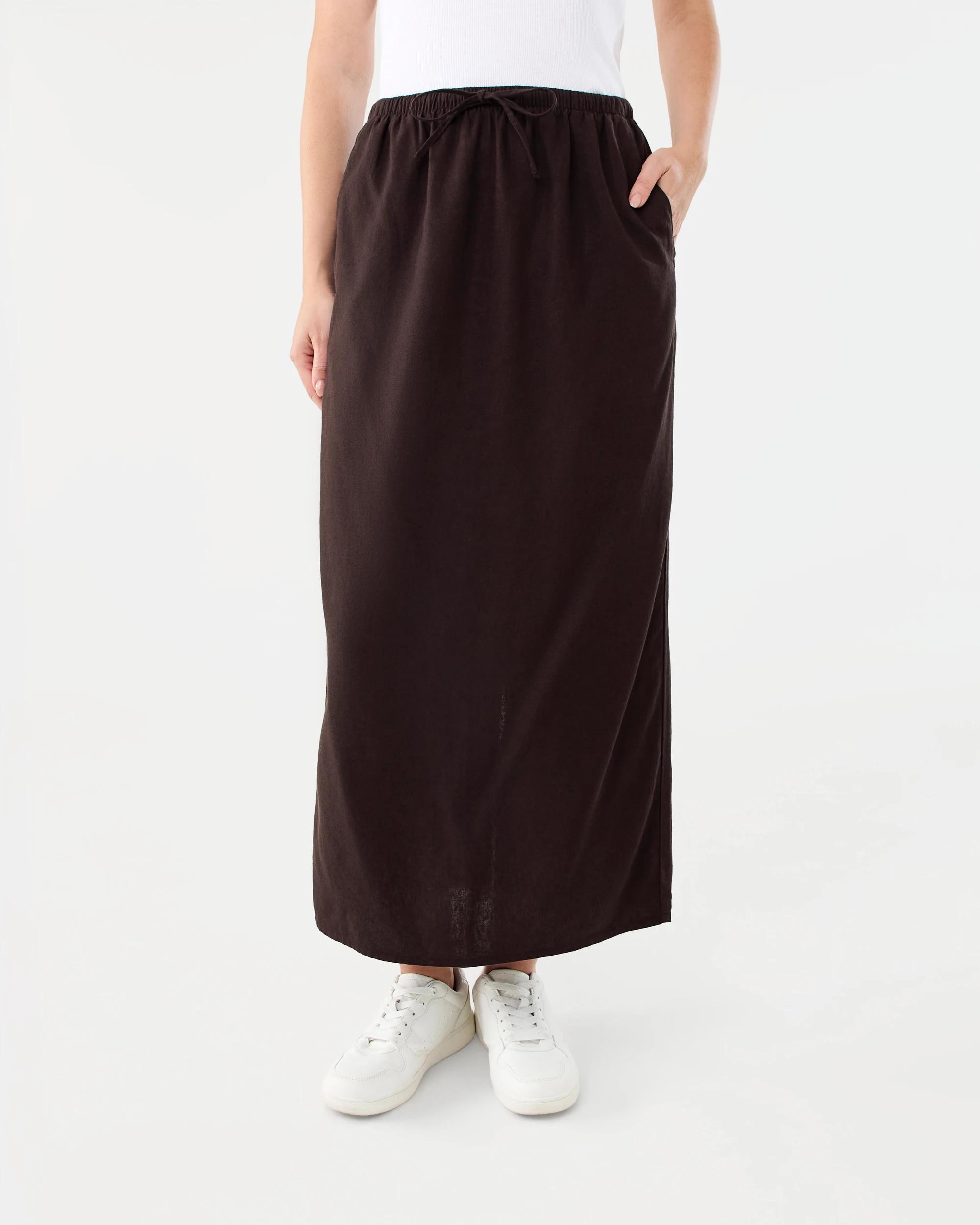 1 Linen Blend Column Maxi Skirt Cbean, 1 of 5