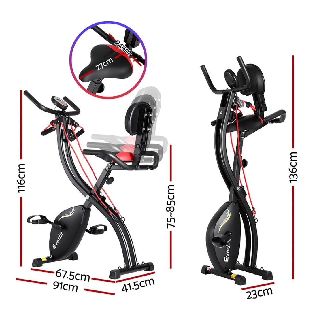 2 Everfit Folding Exercise Bike Magnetic X-Bike Indoor Cycling Resistance Rope - Black, 2 of 2
