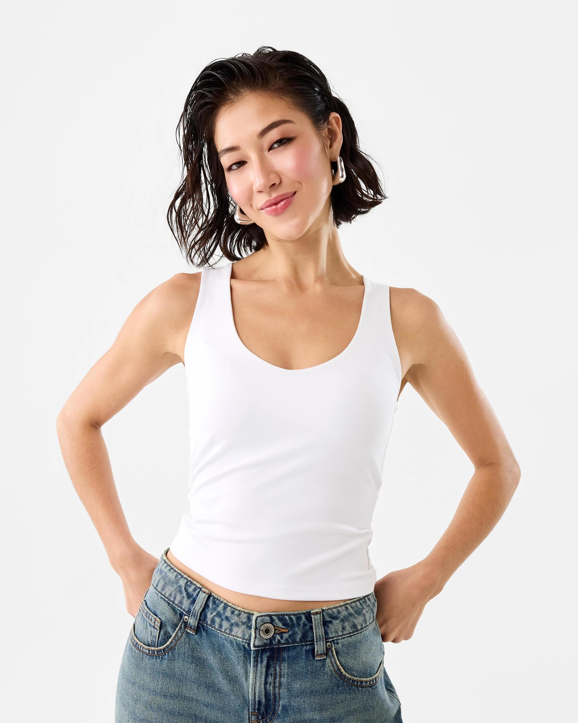 1 Contour V-Neck Shelf Tank White, 1 of 8