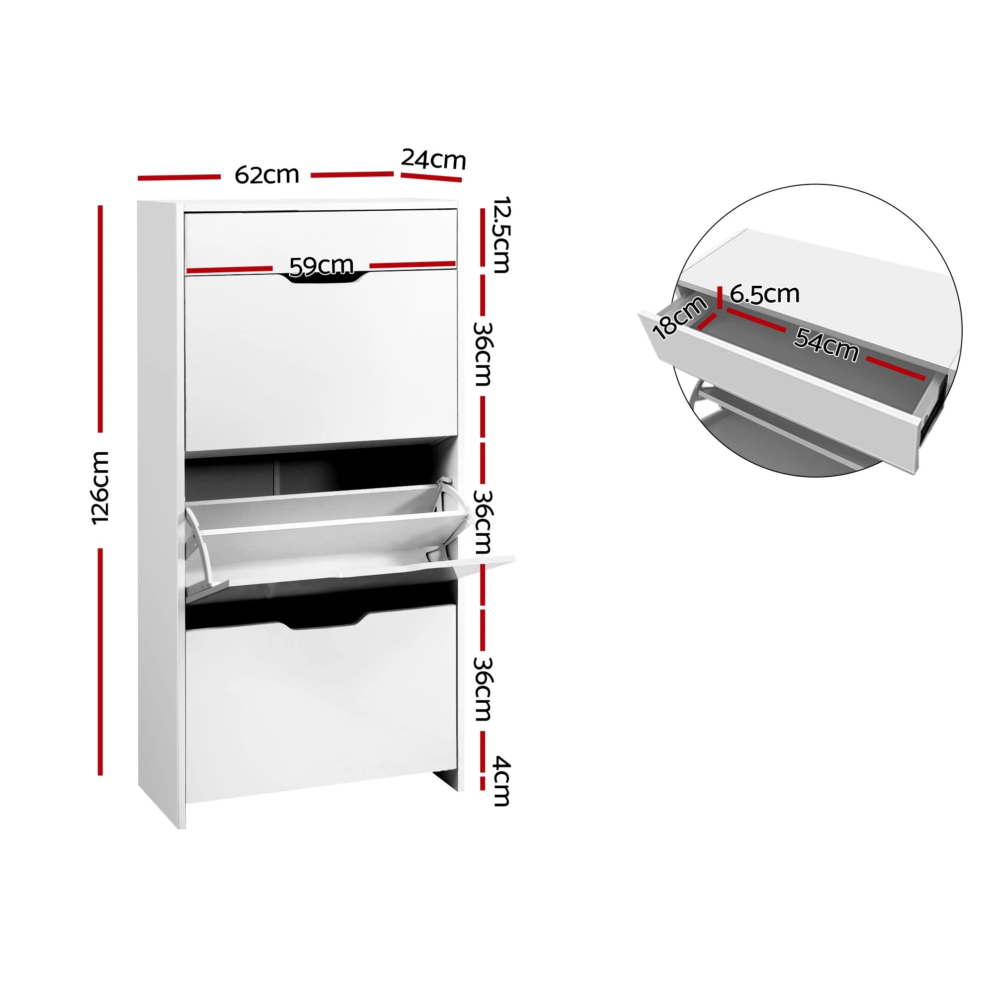 2 Artiss 2x Shoe Cabinet Organiser 3 Flip Drawer Adjustable Shelf High Gloss - White, 2 of 8