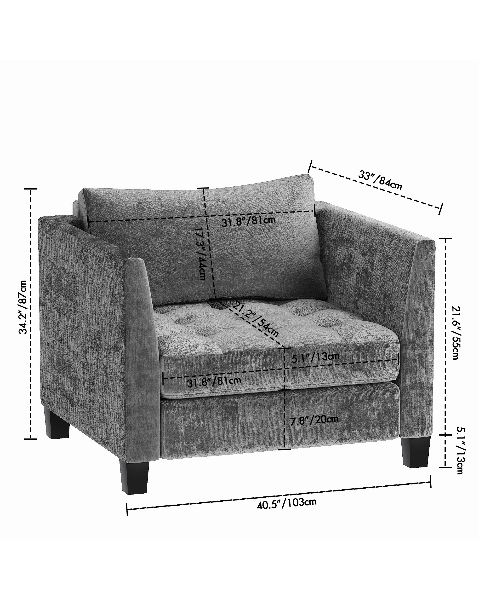 3 Advwin Modern 1 Seater Sofa Chenille Fabric Armchair - Grey, 3 of 7