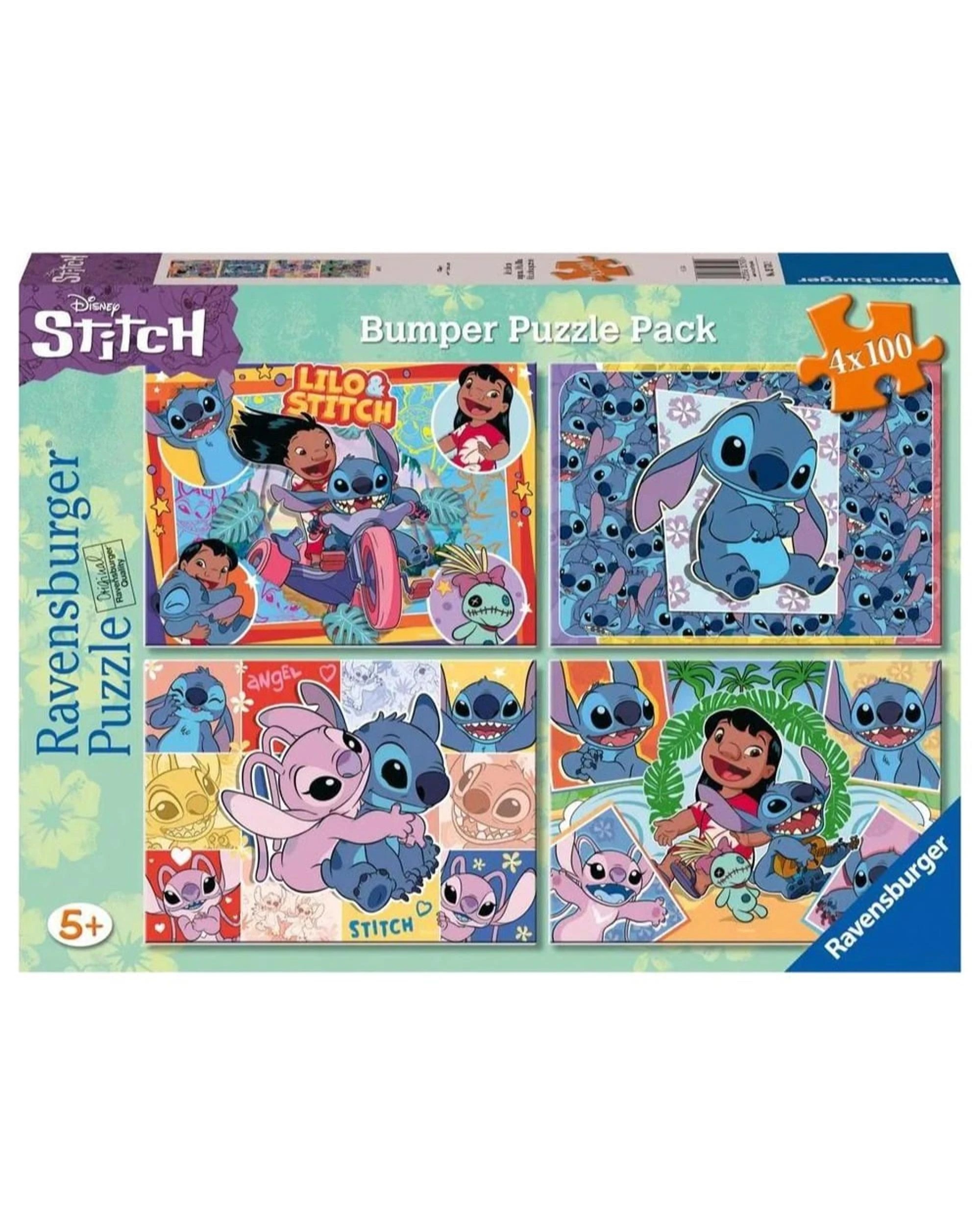 1 Ravensburger Disney Stitch Bumper Puzzle Pack 4 x 100 Piece Jigsaw Puzzle, 1 of 5