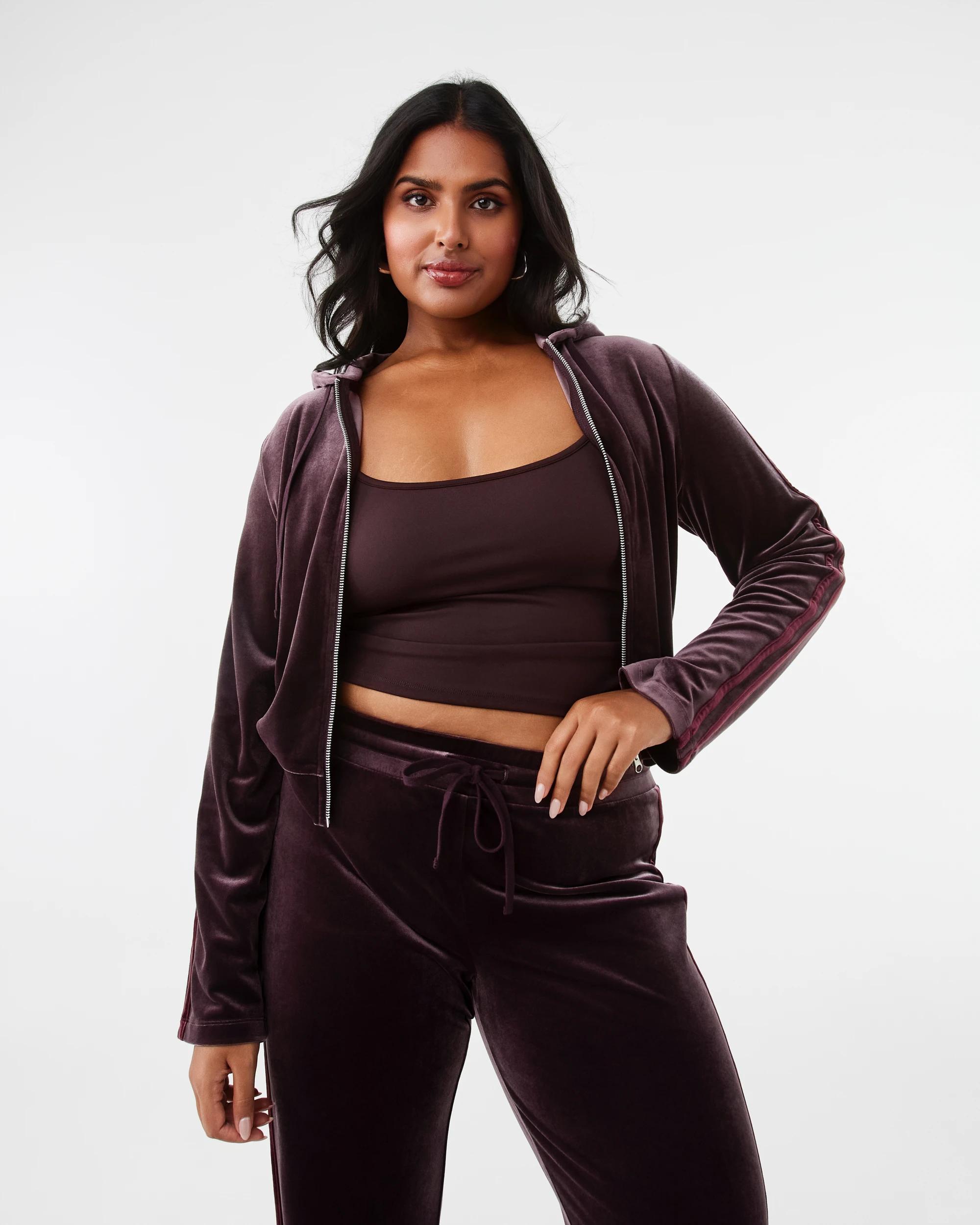4 Velour Cropped Hoodie Choc Plum, 4 of 9