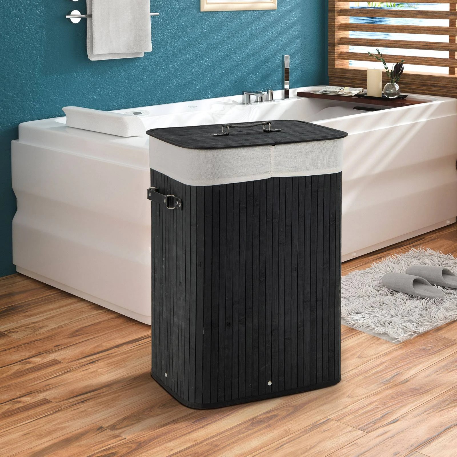 3 Costway 72L Bamboo Laundry Hamper Cloth Storage Basket Collapsible Bin Bathroom, 3 of 3