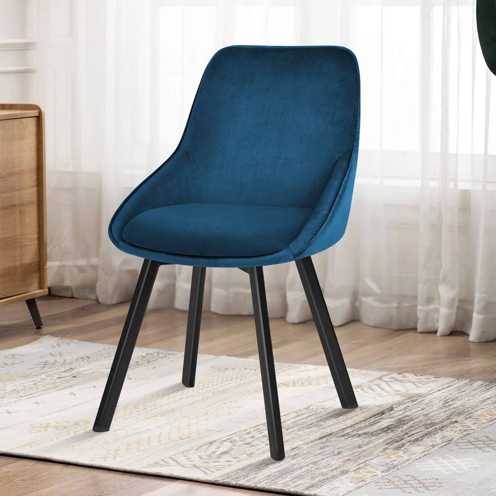 6 Alfordson 2x Dining Chairs Accent Kitchen Swivel Lounge Padded Seat Velvet - Blue, 6 of 9