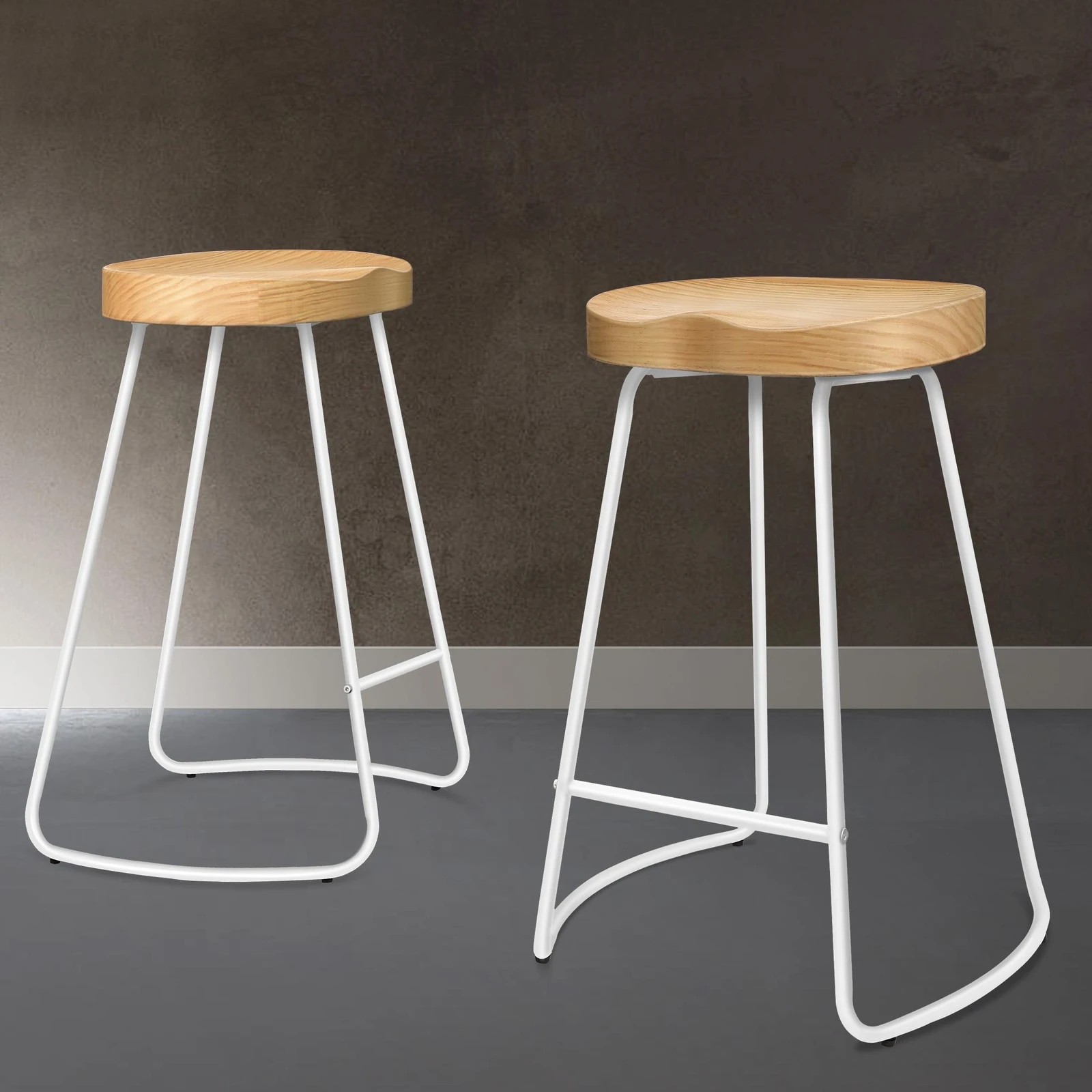 2 Alfordson 4x Bar Stools 65cm Tractor Kitchen Wooden Vintage Chair - Natural, 2 of 10